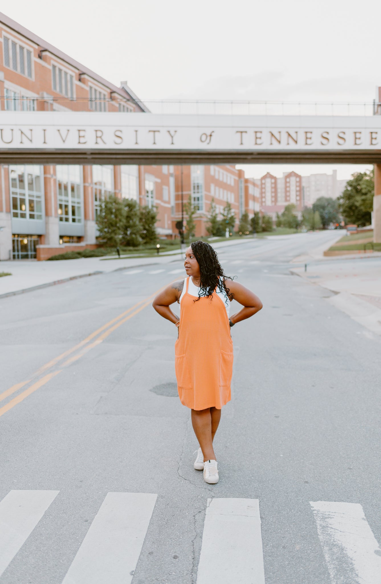 The Wave Ribbed Sleeveless Dress with Pockets (Orange)