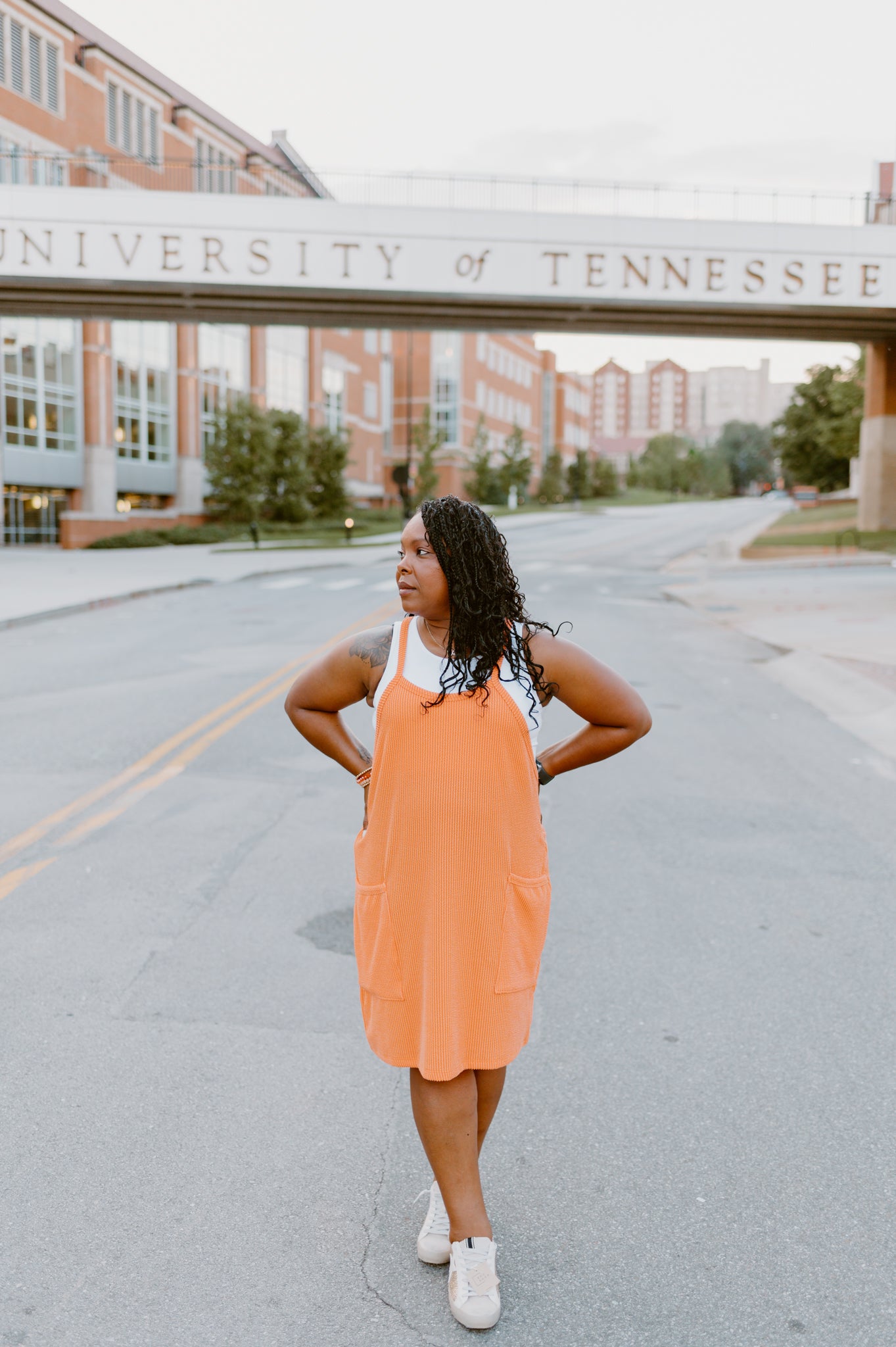 The Wave Ribbed Sleeveless Dress with Pockets (Orange)