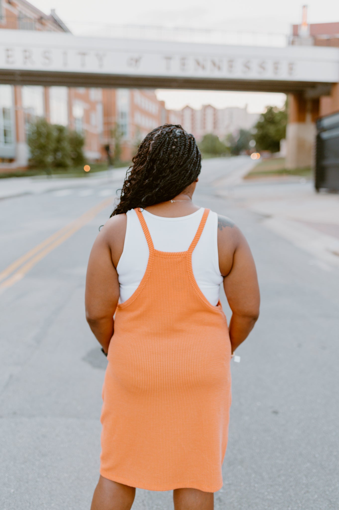 The Wave Ribbed Sleeveless Dress with Pockets (Orange)