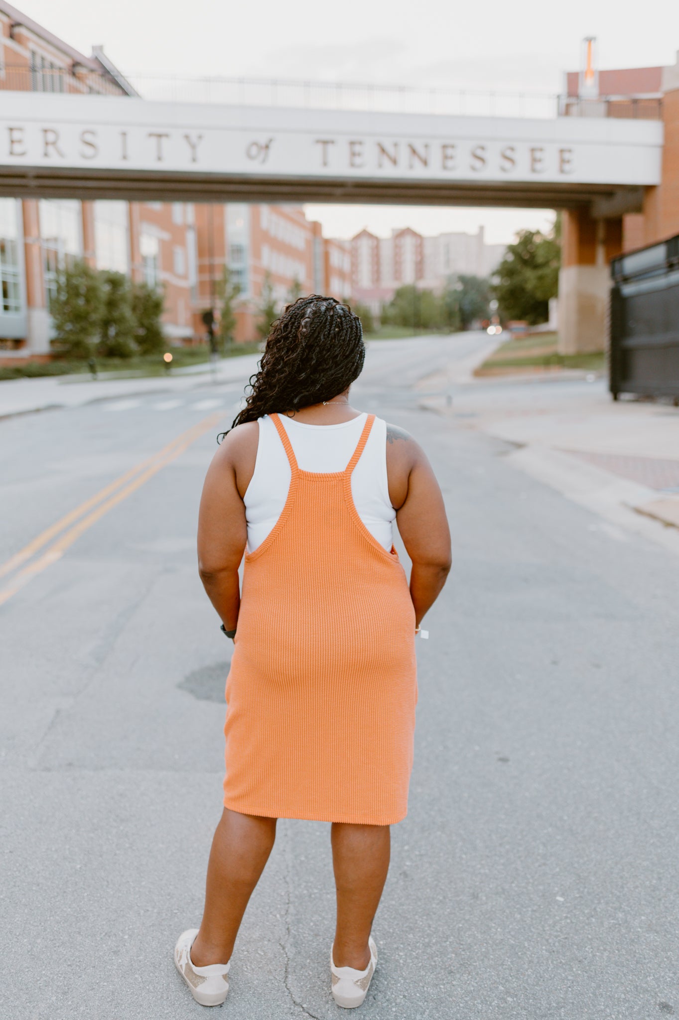 The Wave Ribbed Sleeveless Dress with Pockets (Orange)