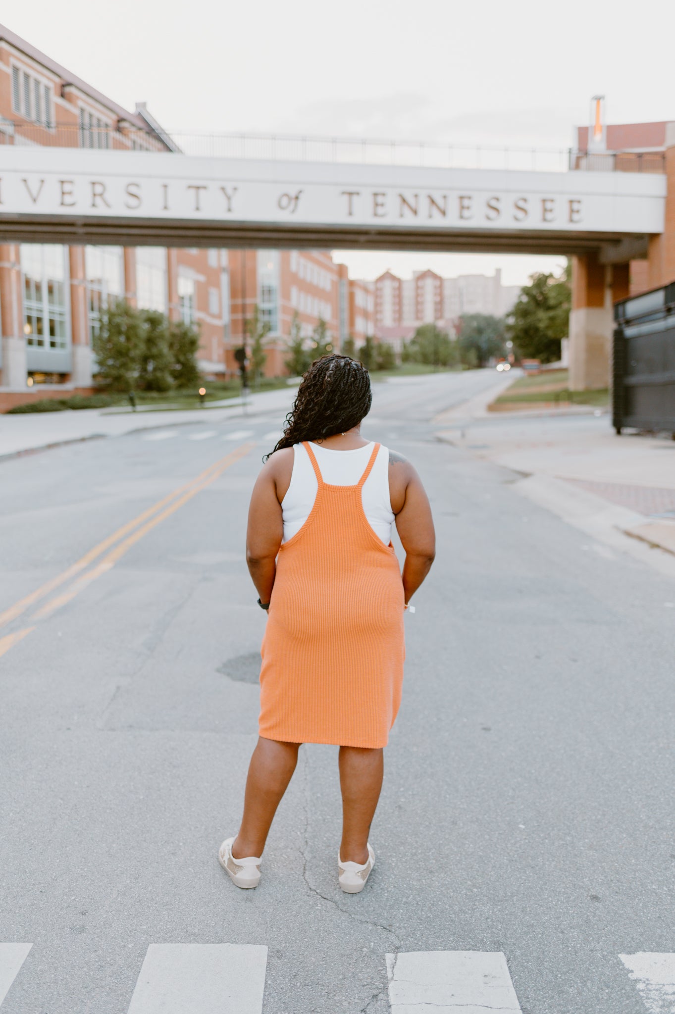 The Wave Ribbed Sleeveless Dress with Pockets (Orange)