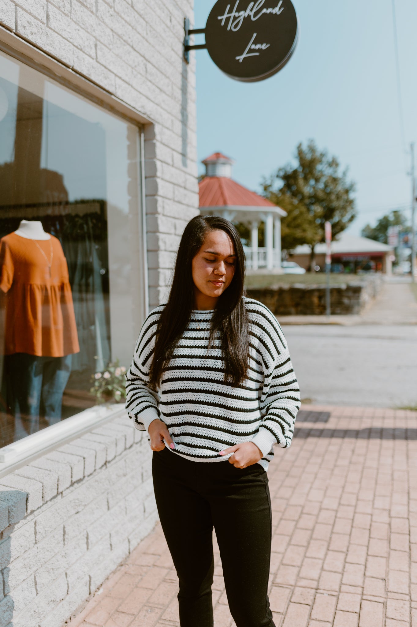 Midnight Dreams Striped Dropped Shoulder Sweater-Black and White