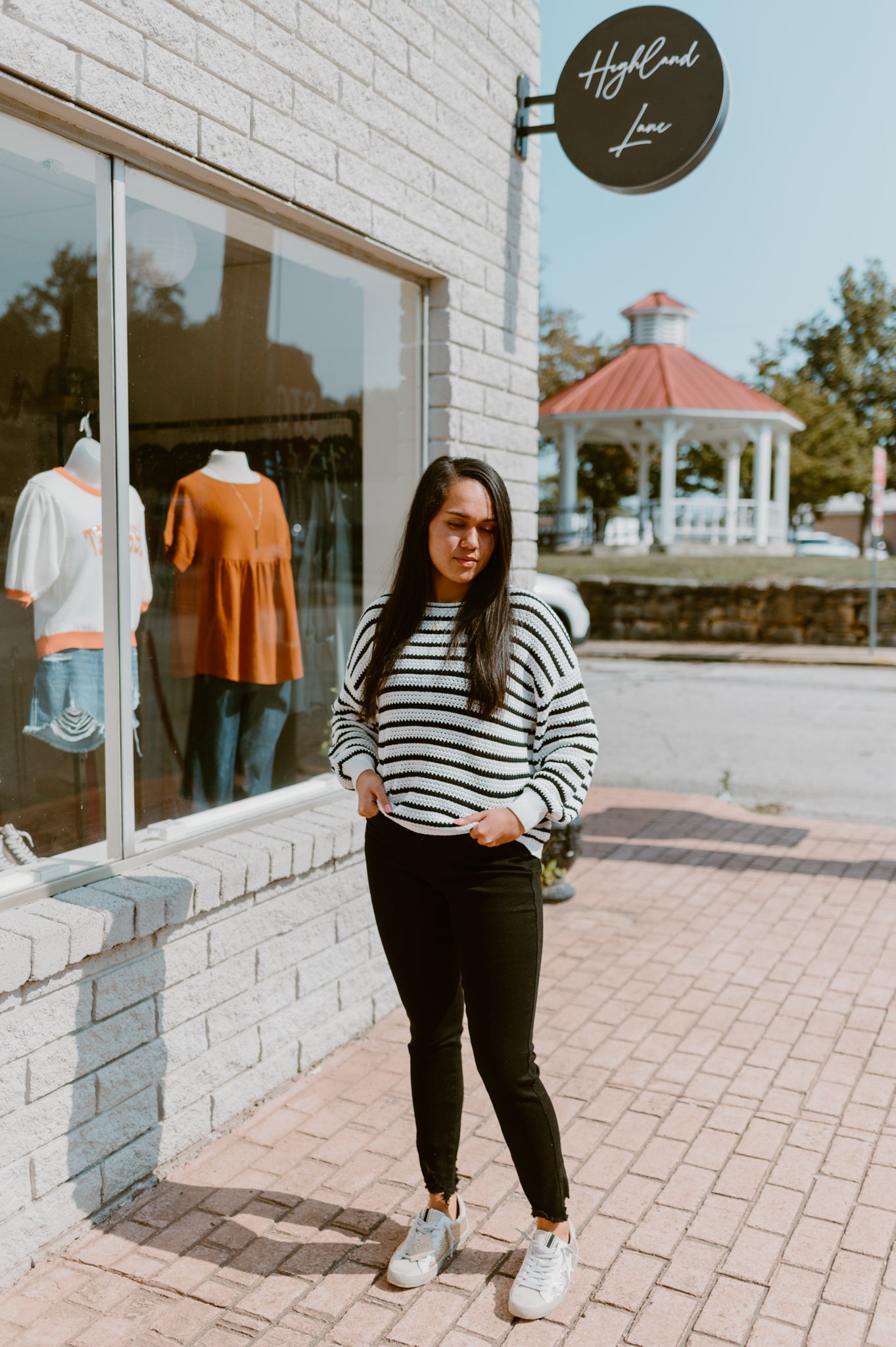 Midnight Dreams Striped Dropped Shoulder Sweater-Black and White