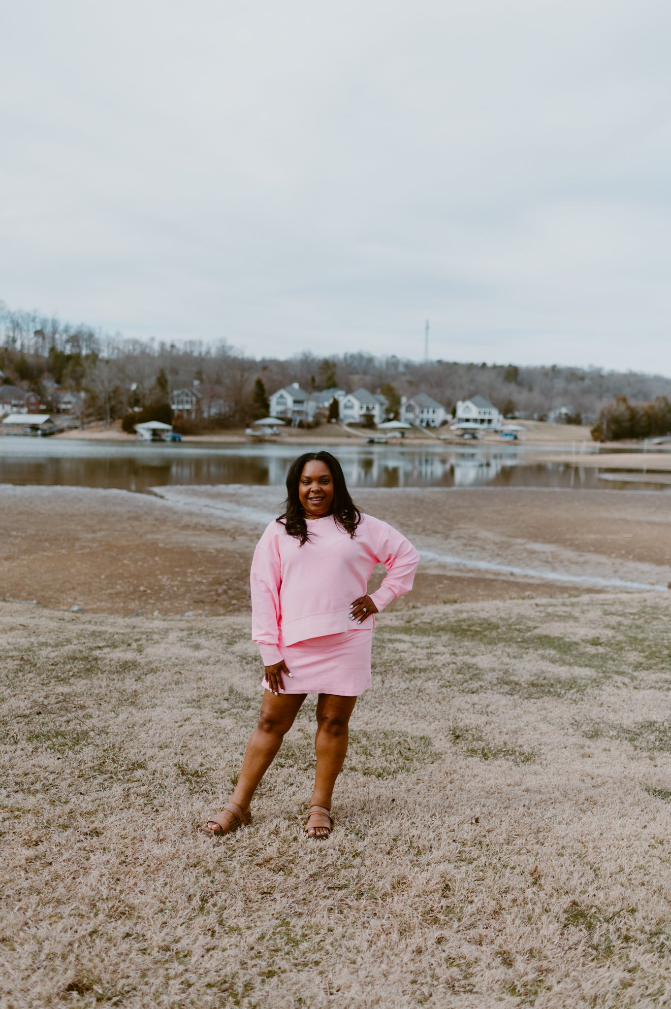 Crop Side Slit Corded Crew | Pink