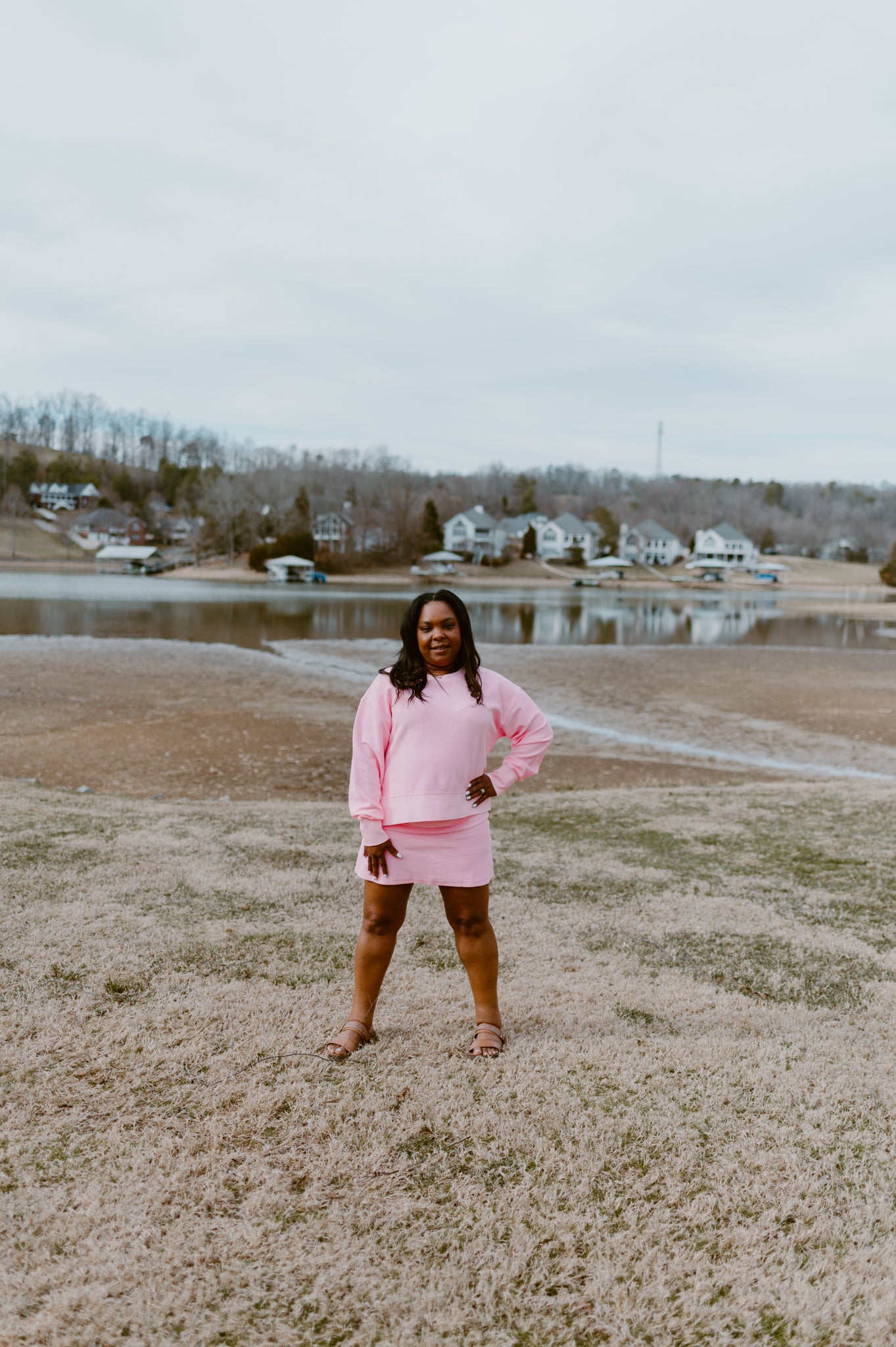 Crop Side Slit Corded Crew | Pink