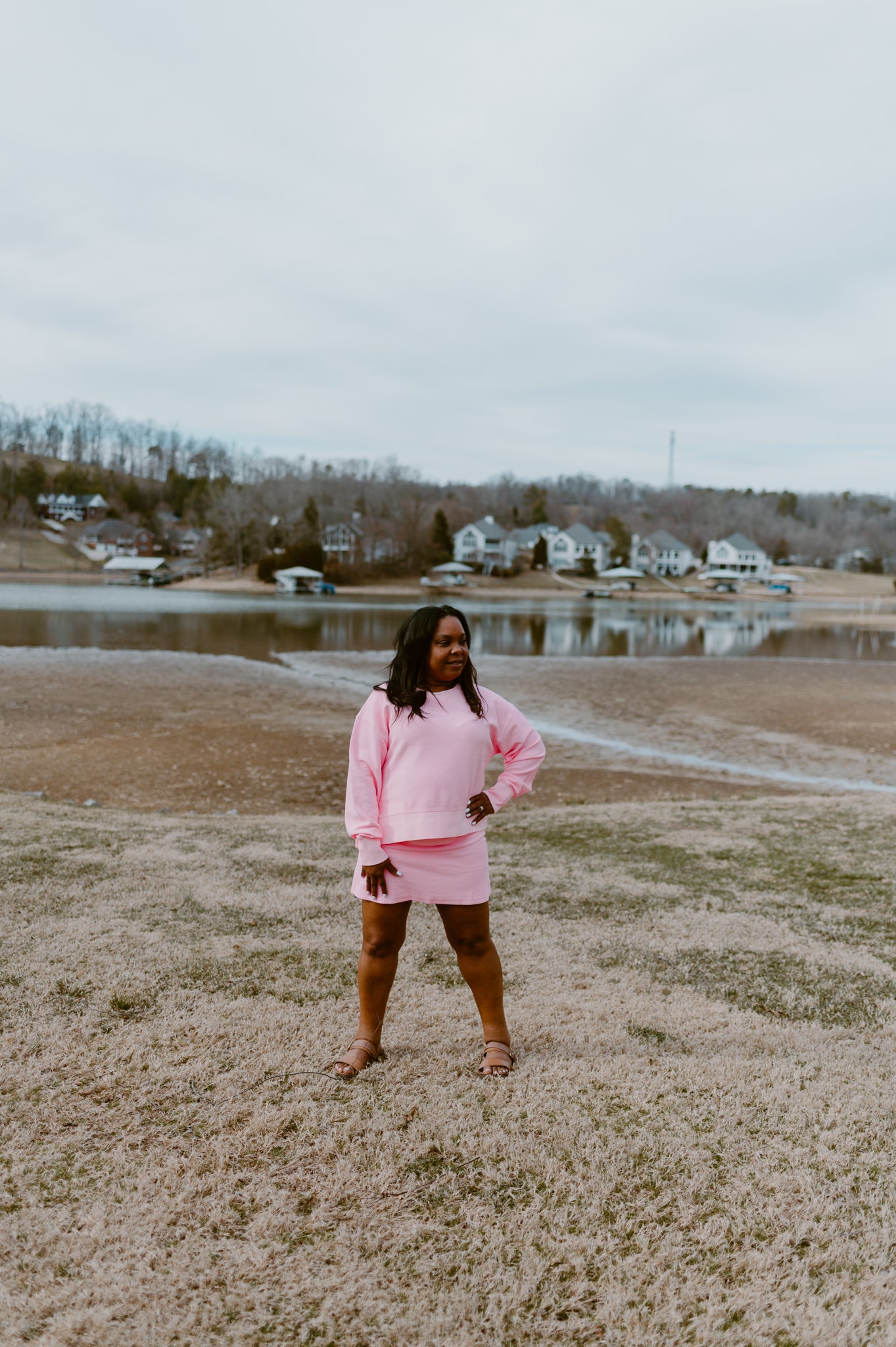 Crop Side Slit Corded Crew | Pink