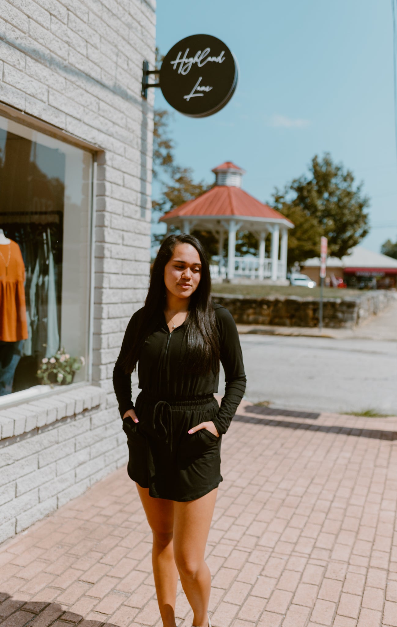 Getting Out Long Sleeve Hoodie Romper-Black