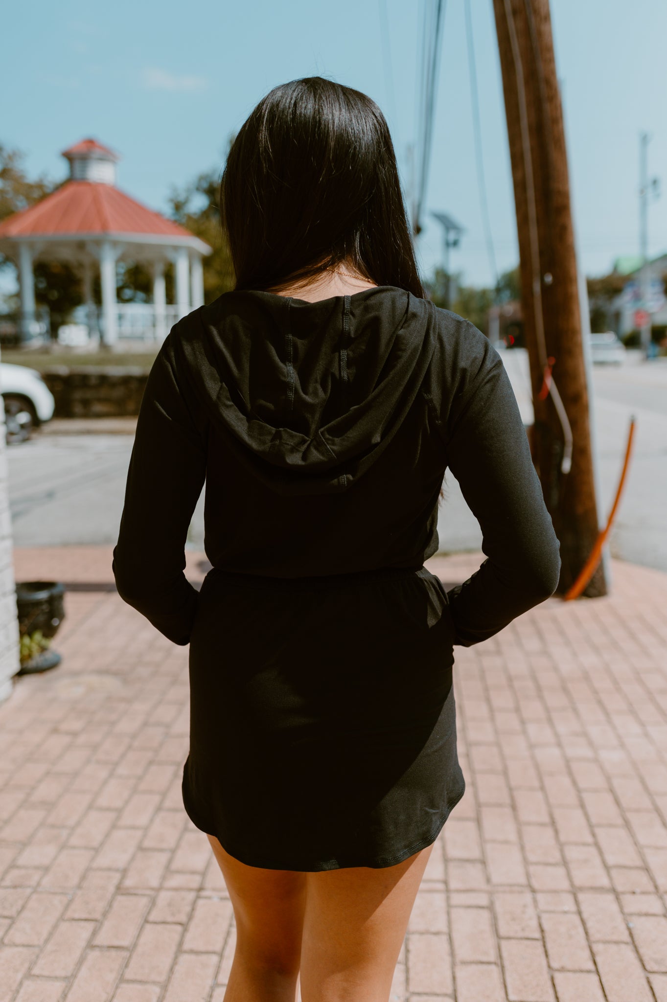 Getting Out Long Sleeve Hoodie Romper-Black