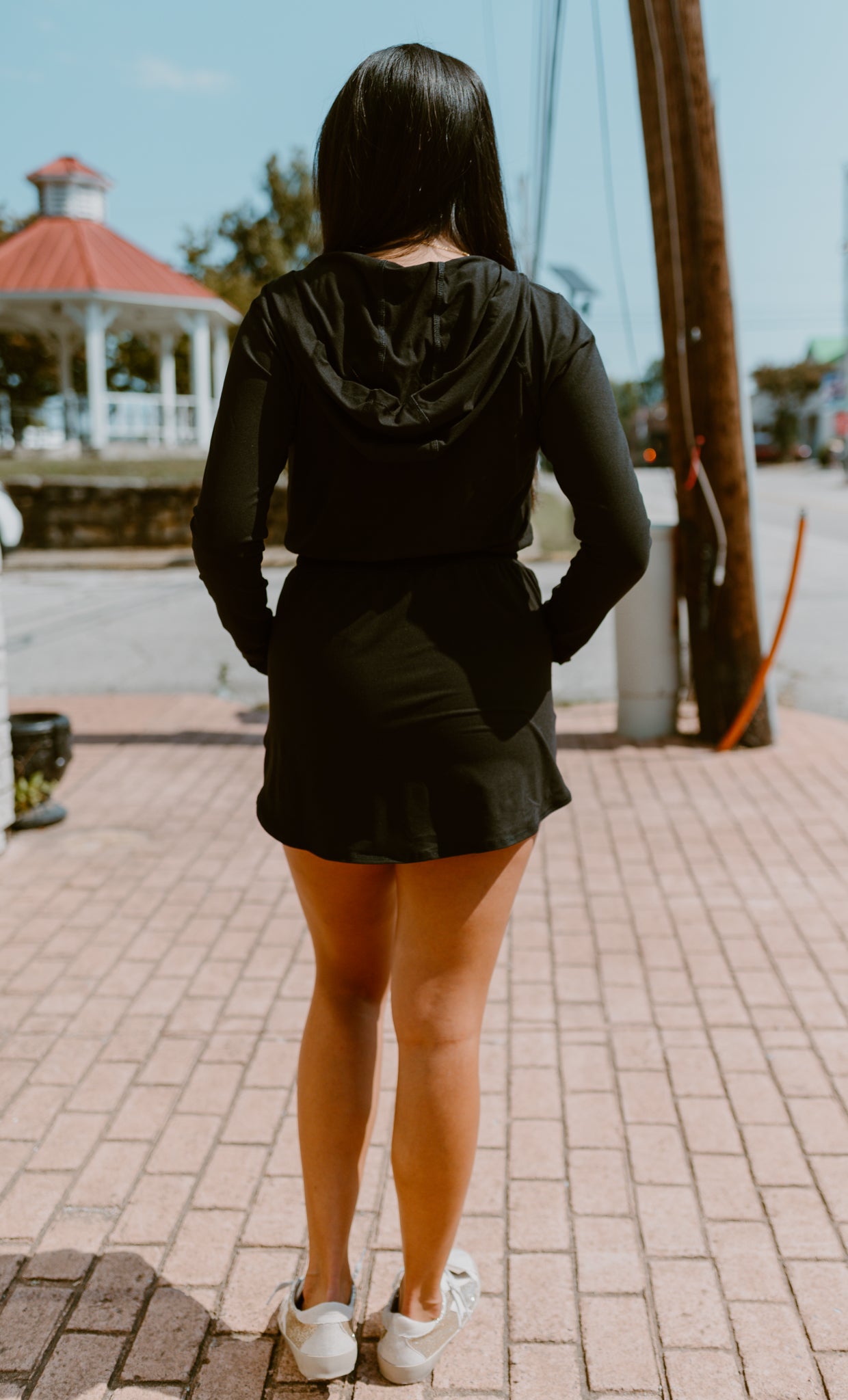 Getting Out Long Sleeve Hoodie Romper-Black