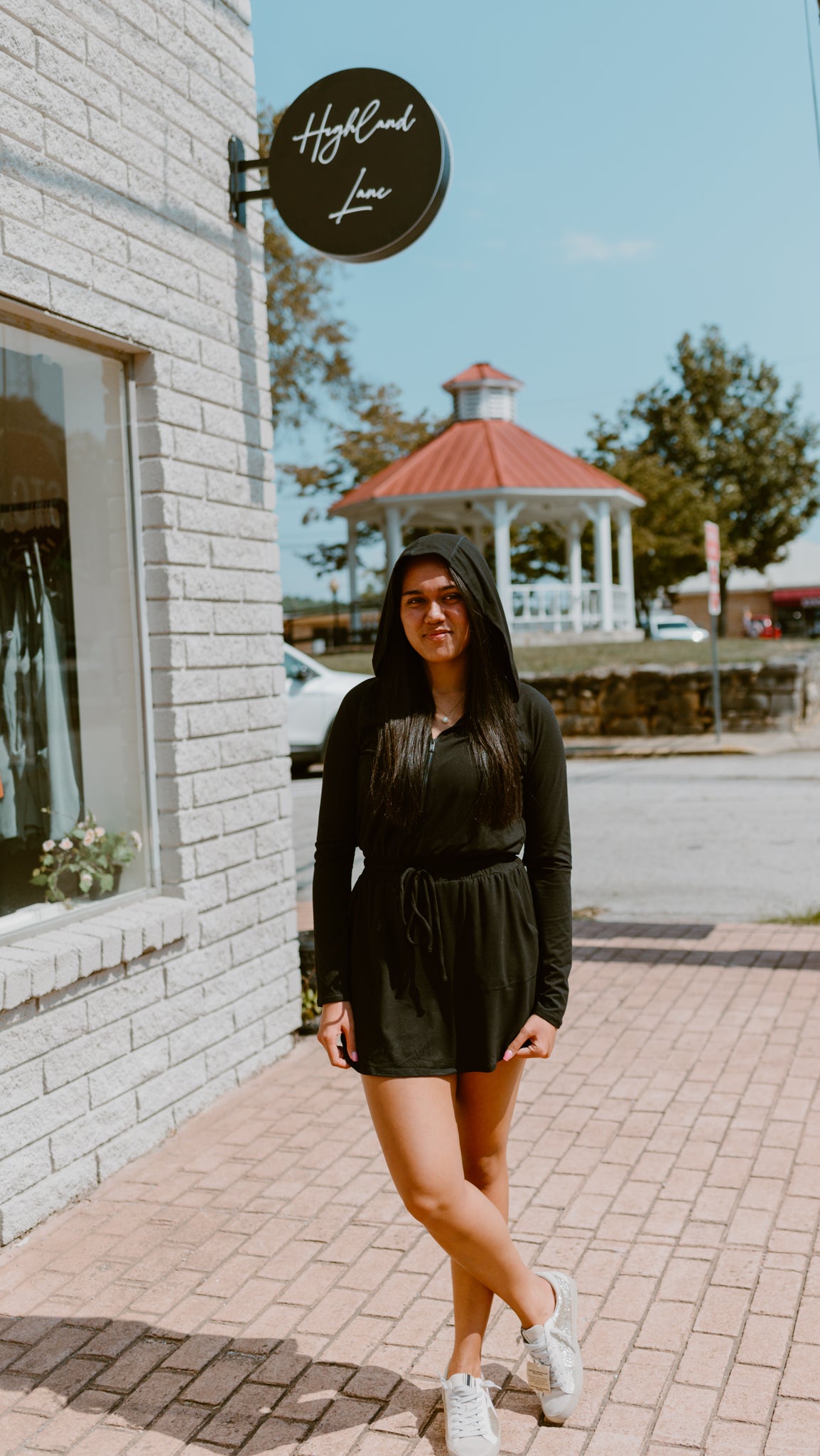 Getting Out Long Sleeve Hoodie Romper-Black