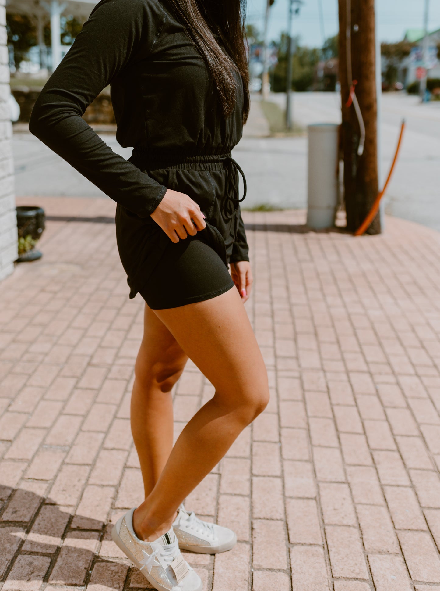 Getting Out Long Sleeve Hoodie Romper-Black