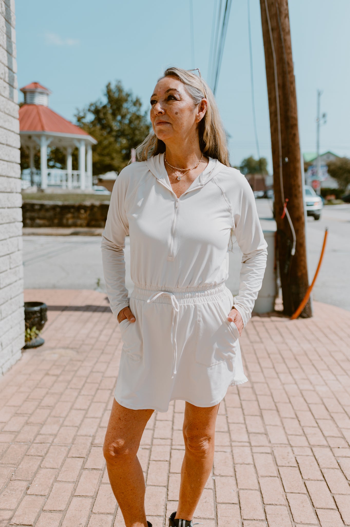 Getting Out Long Sleeve Hoodie Romper-Winter White