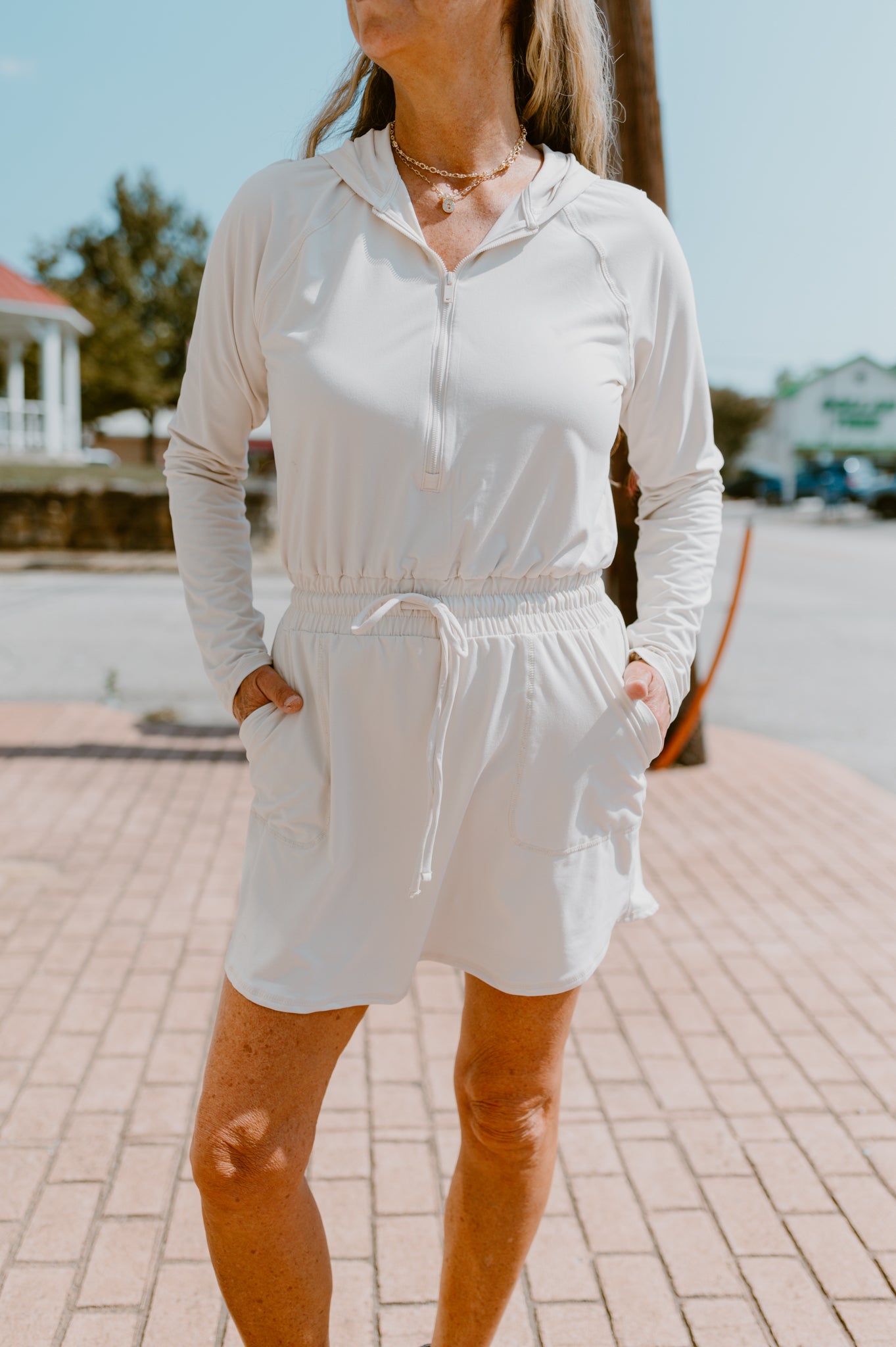 Getting Out Long Sleeve Hoodie Romper-Winter White