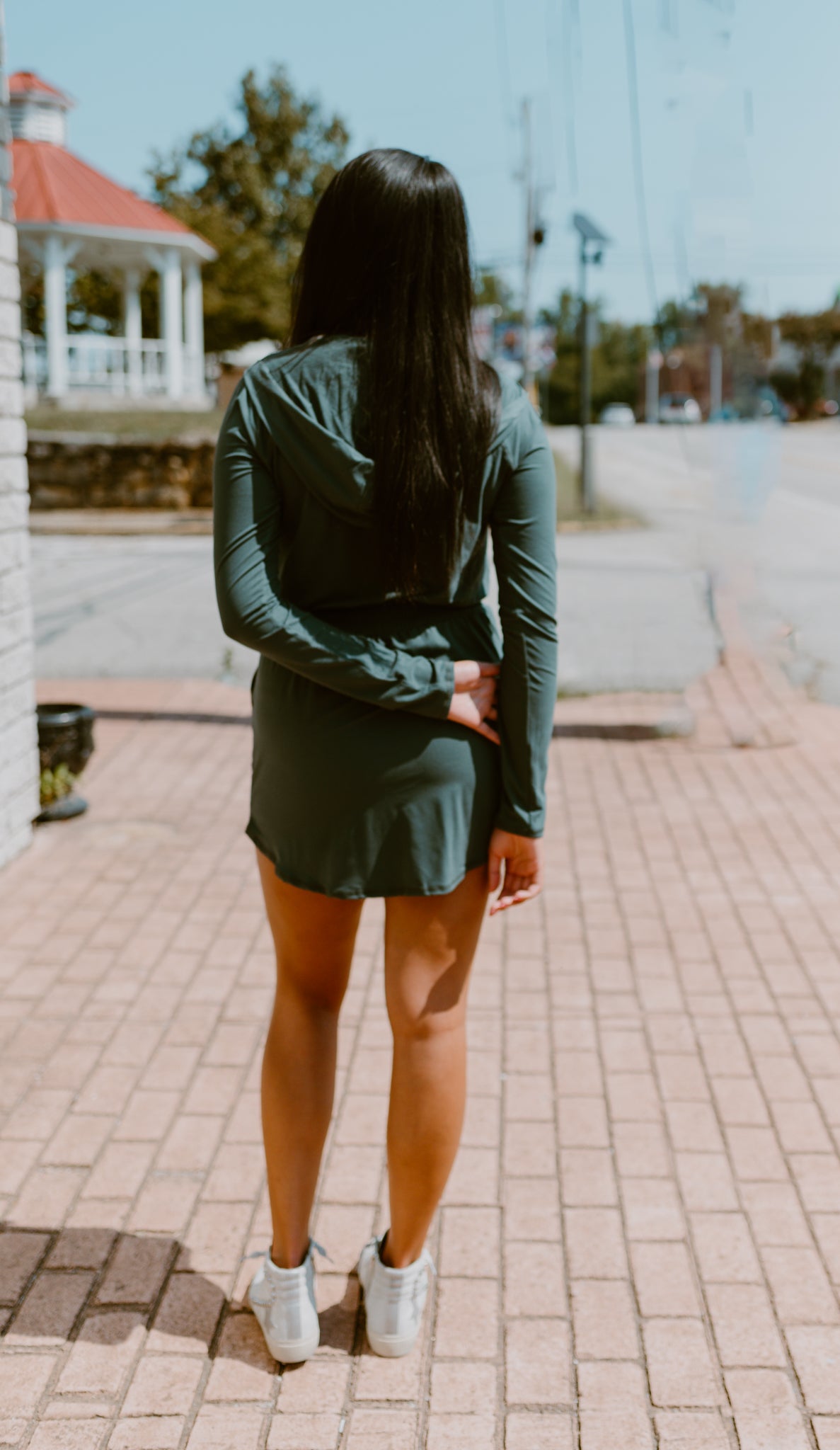 Getting Out Long Sleeve Hoodie Romper-Forest Green