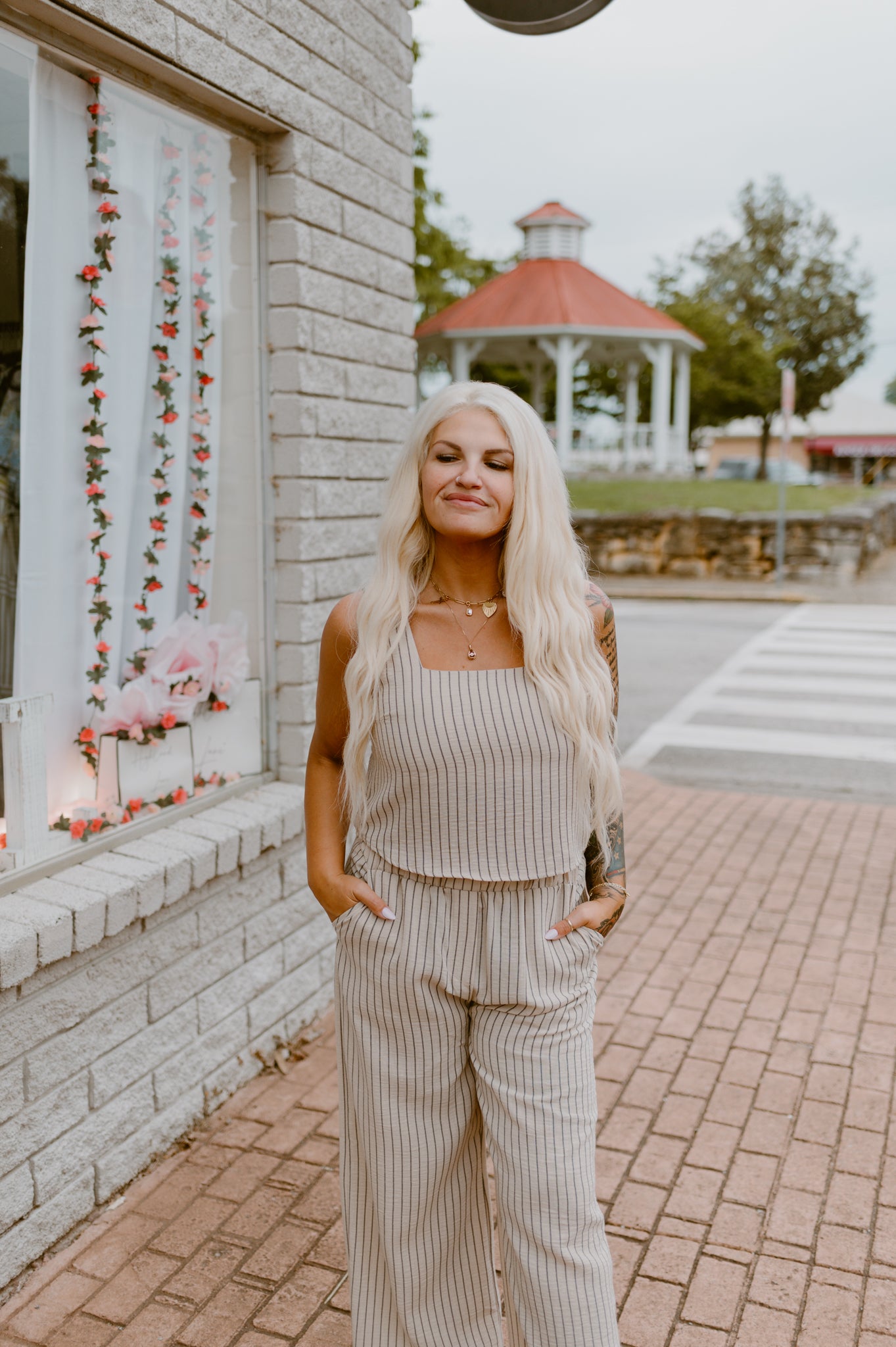 Sleeveless Striped Pant Set