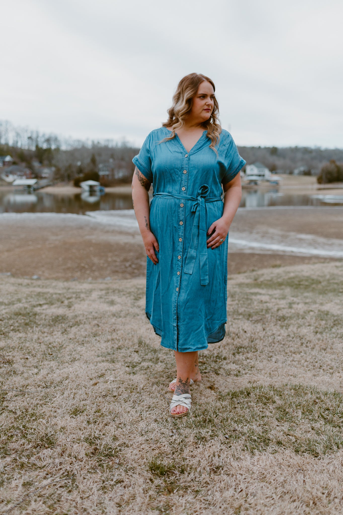 Blue Horizon Belted Denim Dress