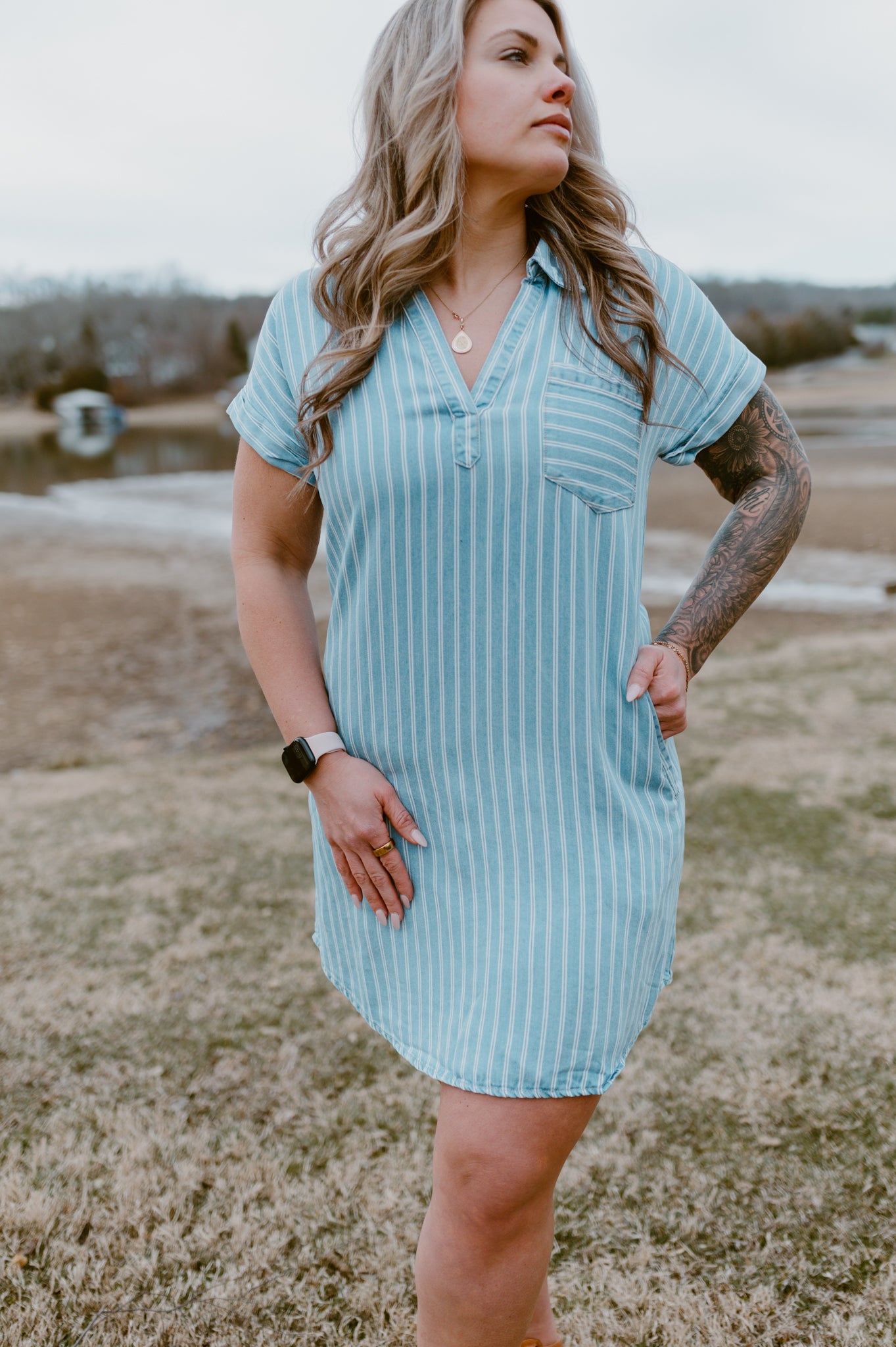 Coastal Breeze Chambray Shirt Dress