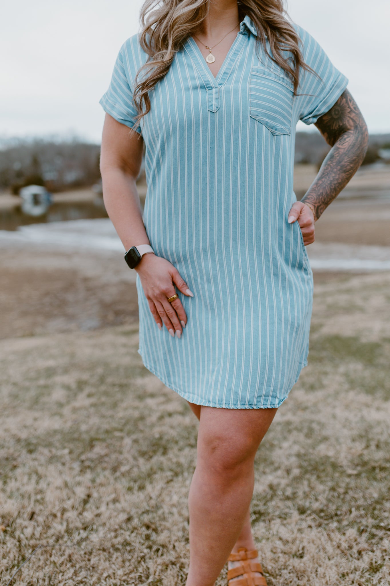 Coastal Breeze Chambray Shirt Dress