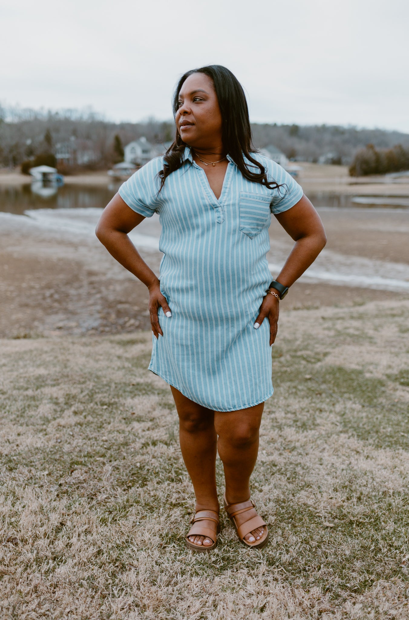 Coastal Breeze Chambray Shirt Dress