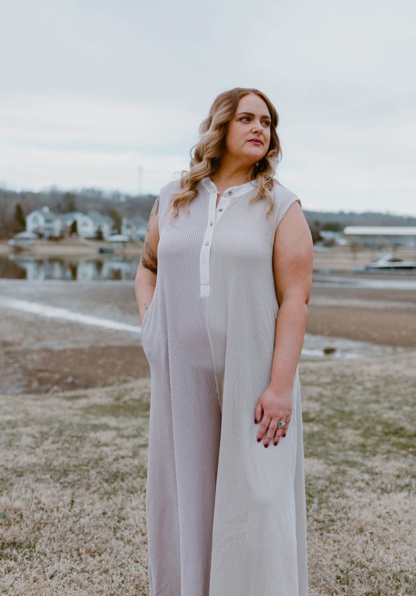 Color-Block Wide Leg Button-up Jumper