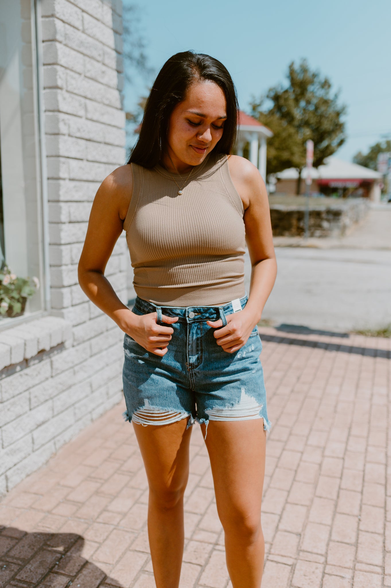 High Neck Racerback Brami-Tan