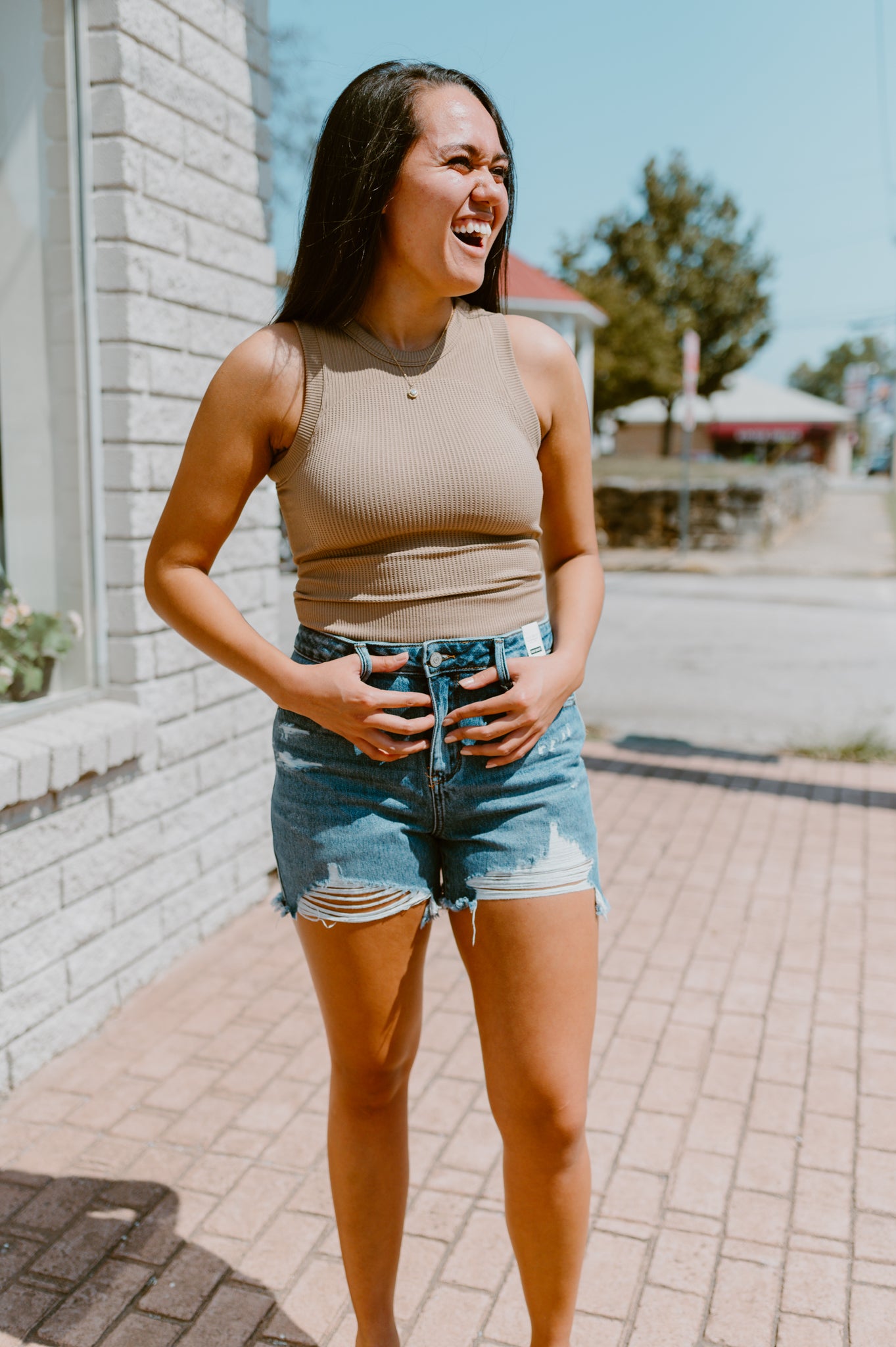 High Neck Racerback Brami-Tan