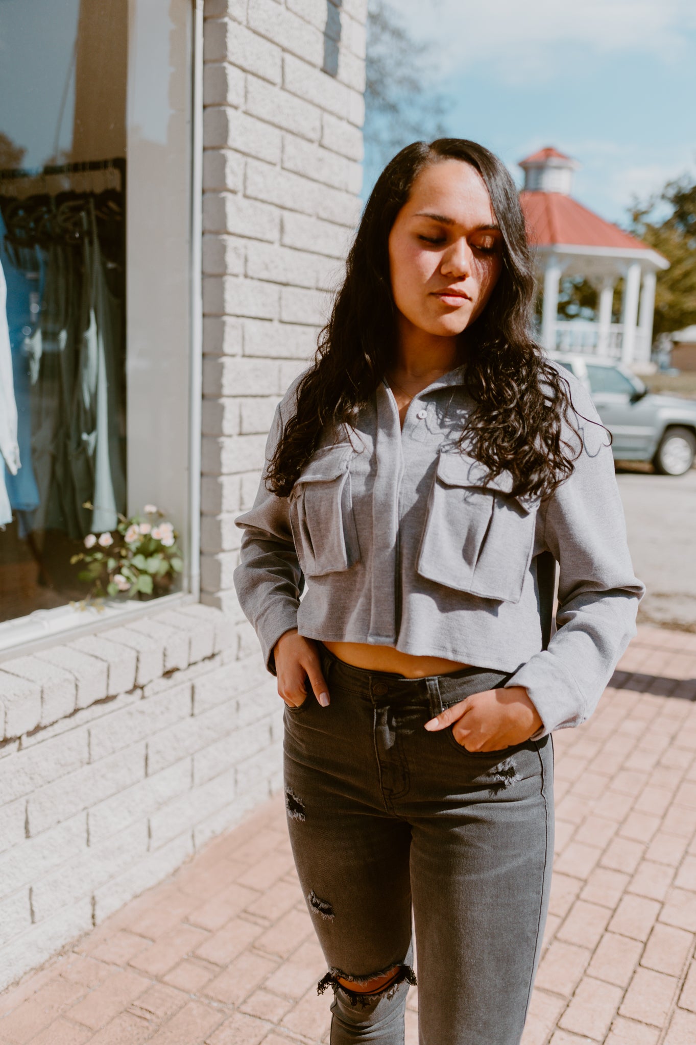 Millie Cargo Pocket Jacket-Gray