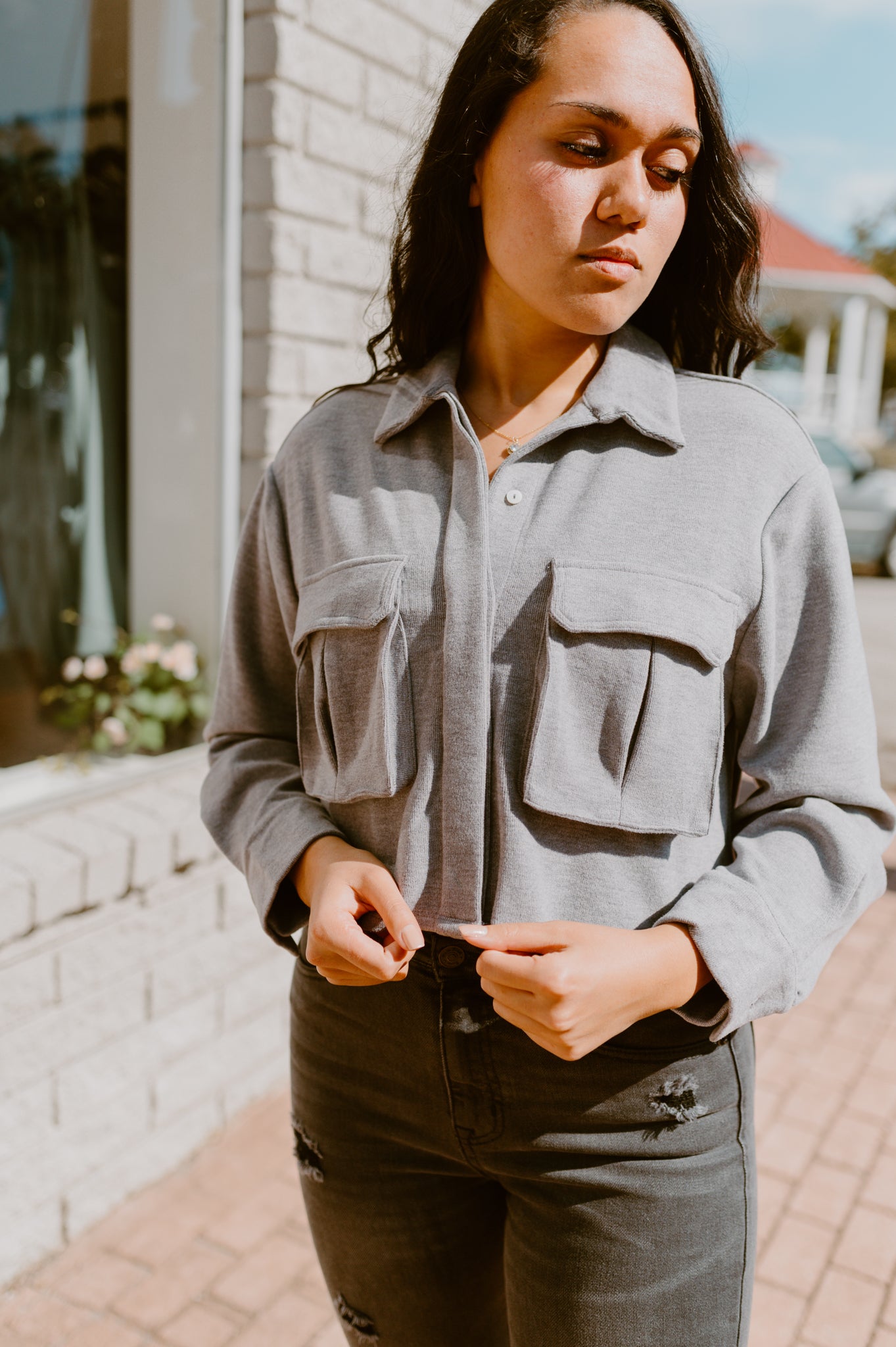 Millie Cargo Pocket Jacket-Gray