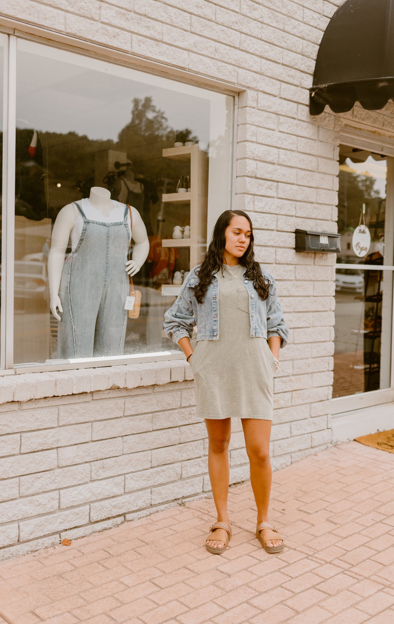 Mineral Washed T-Shirt Dress (Sage)