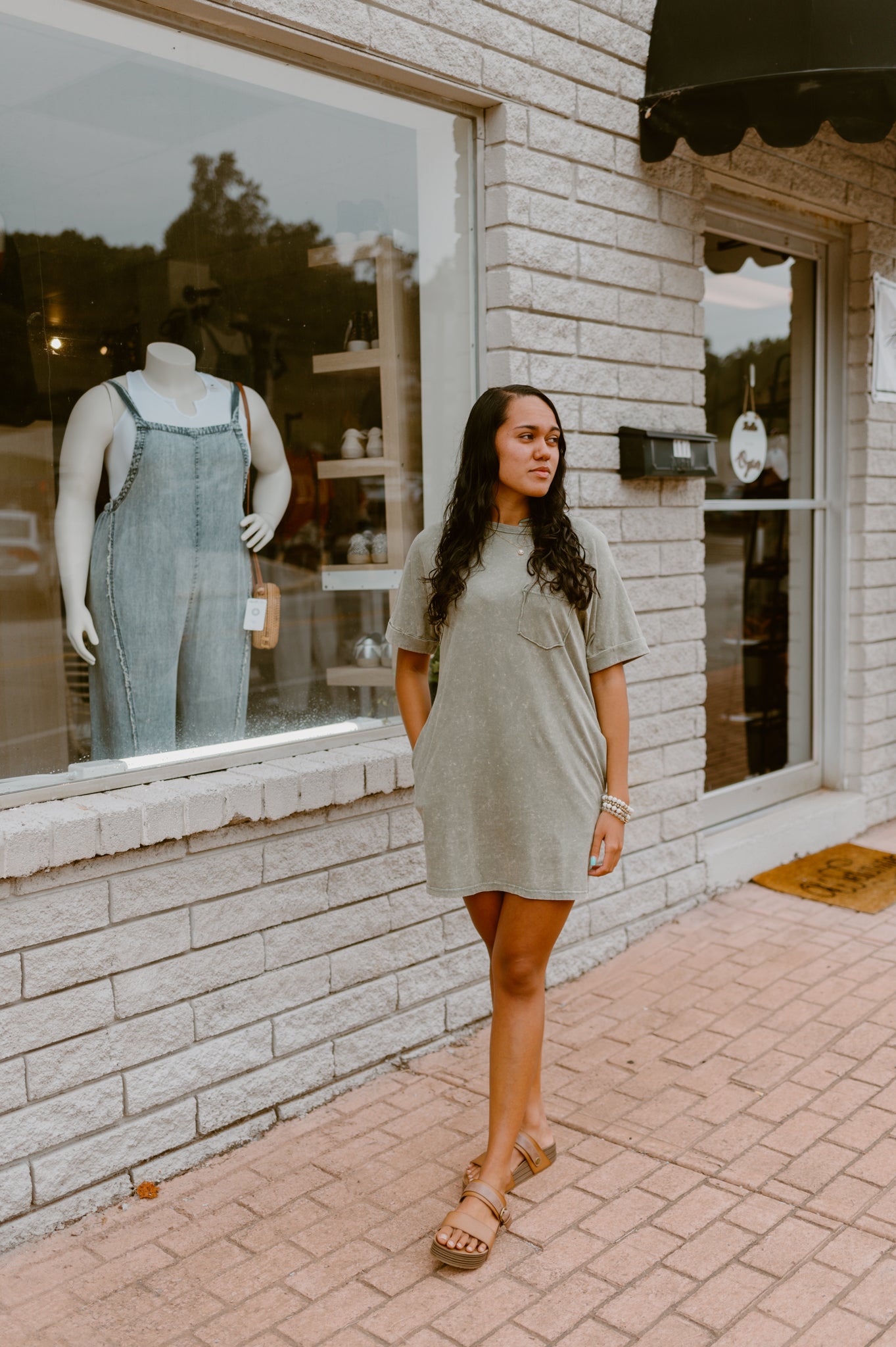 Mineral Washed T-Shirt Dress (Sage)