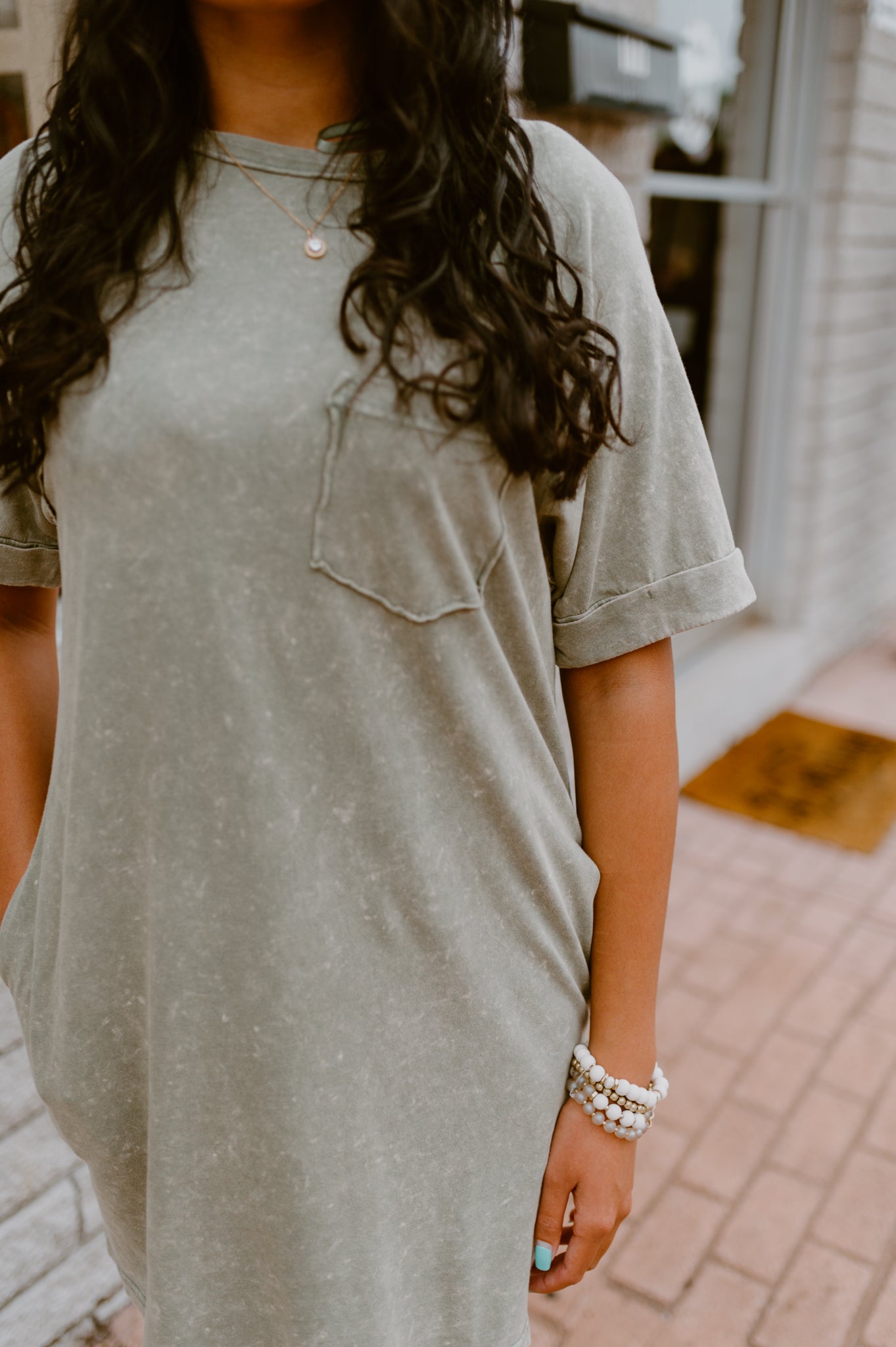 Mineral Washed T-Shirt Dress (Sage)