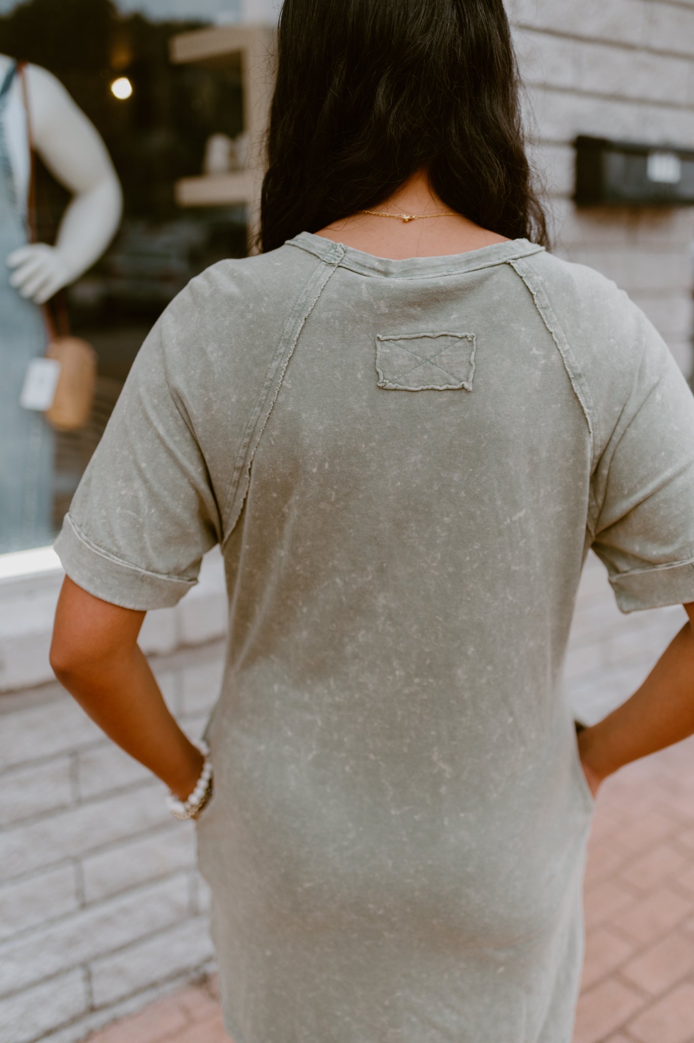 Mineral Washed T-Shirt Dress (Sage)