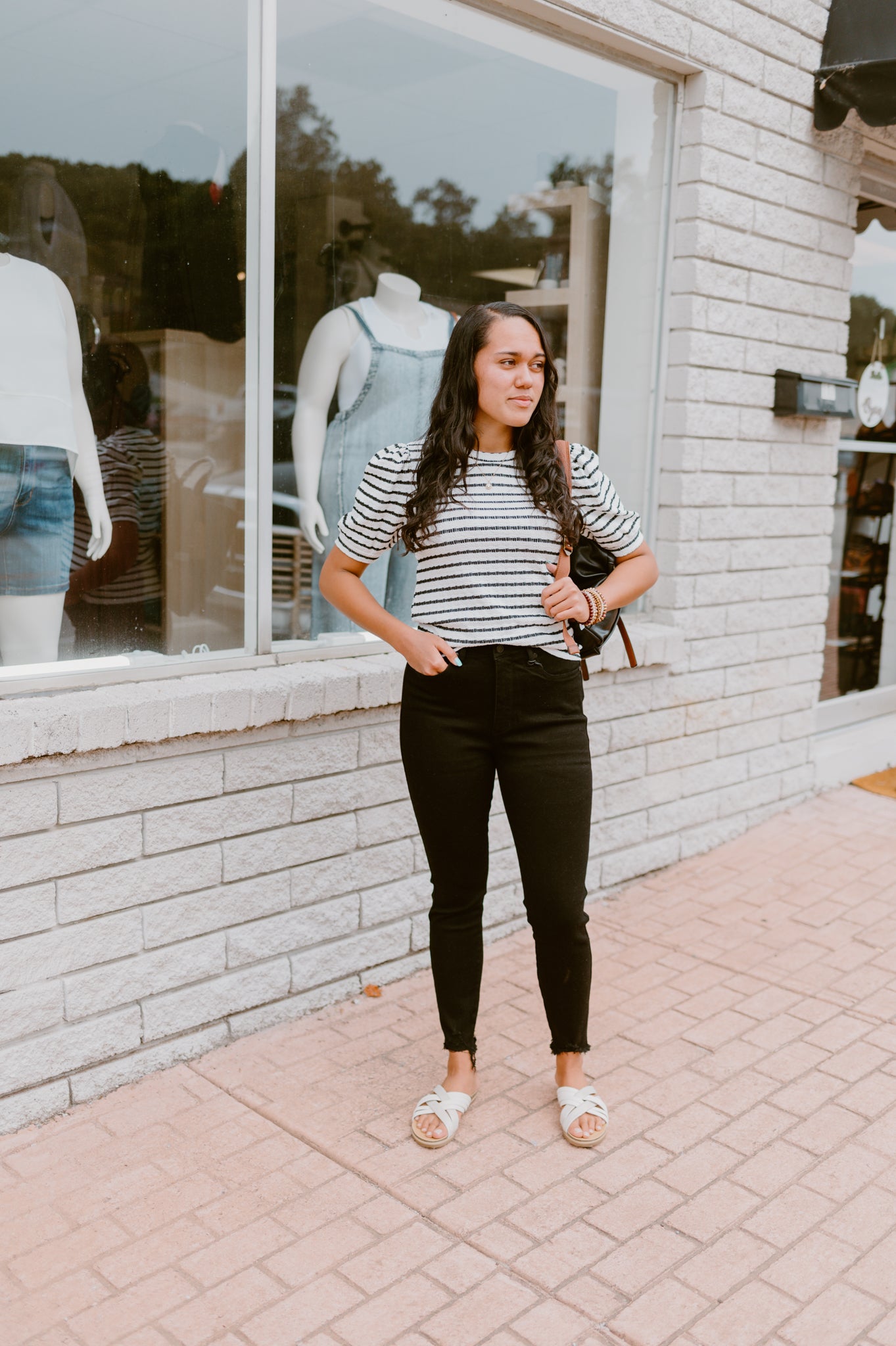 Black and White Stripe Ribbed Puff Sleeved