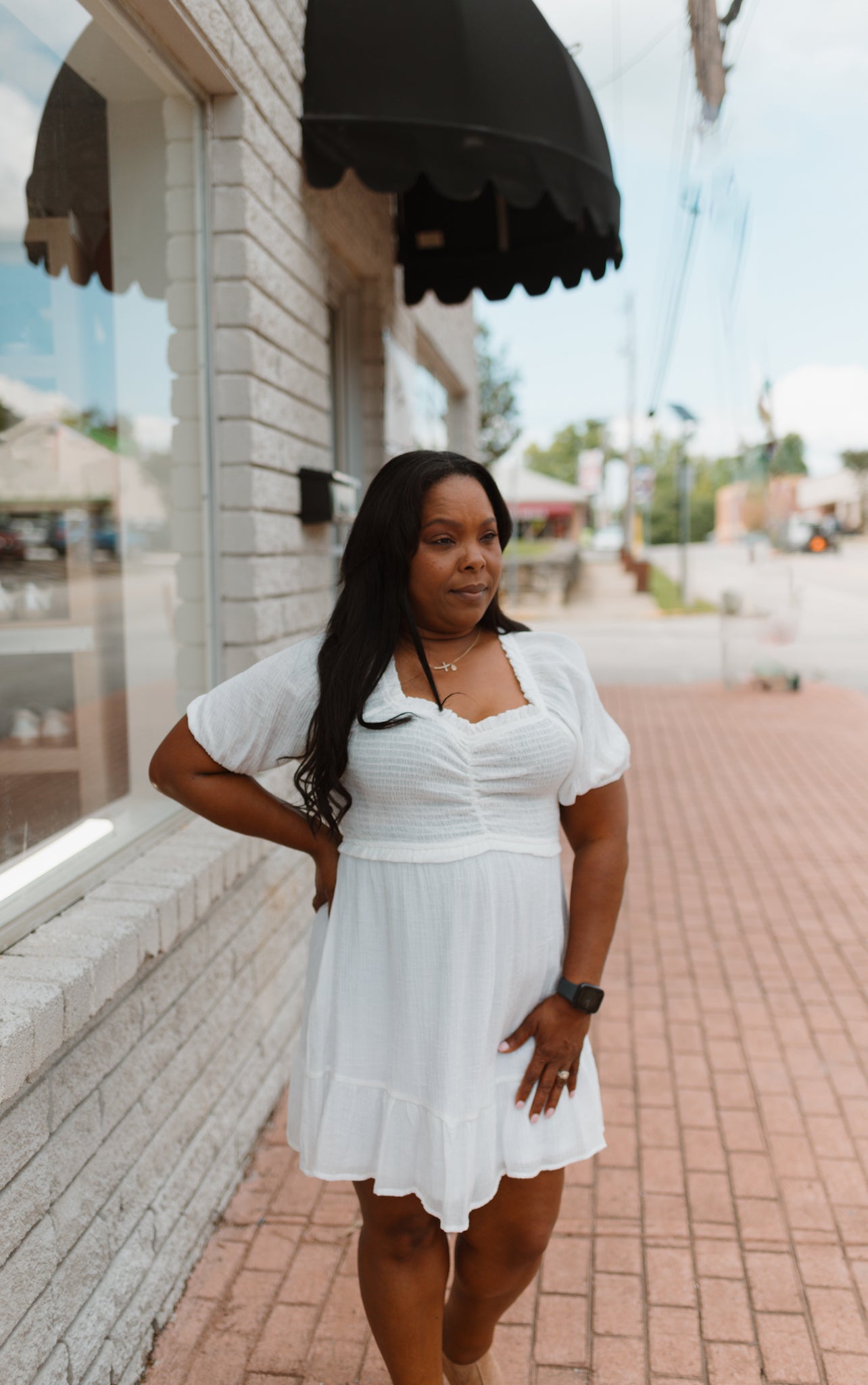 White Smock Short Sleeve Dress