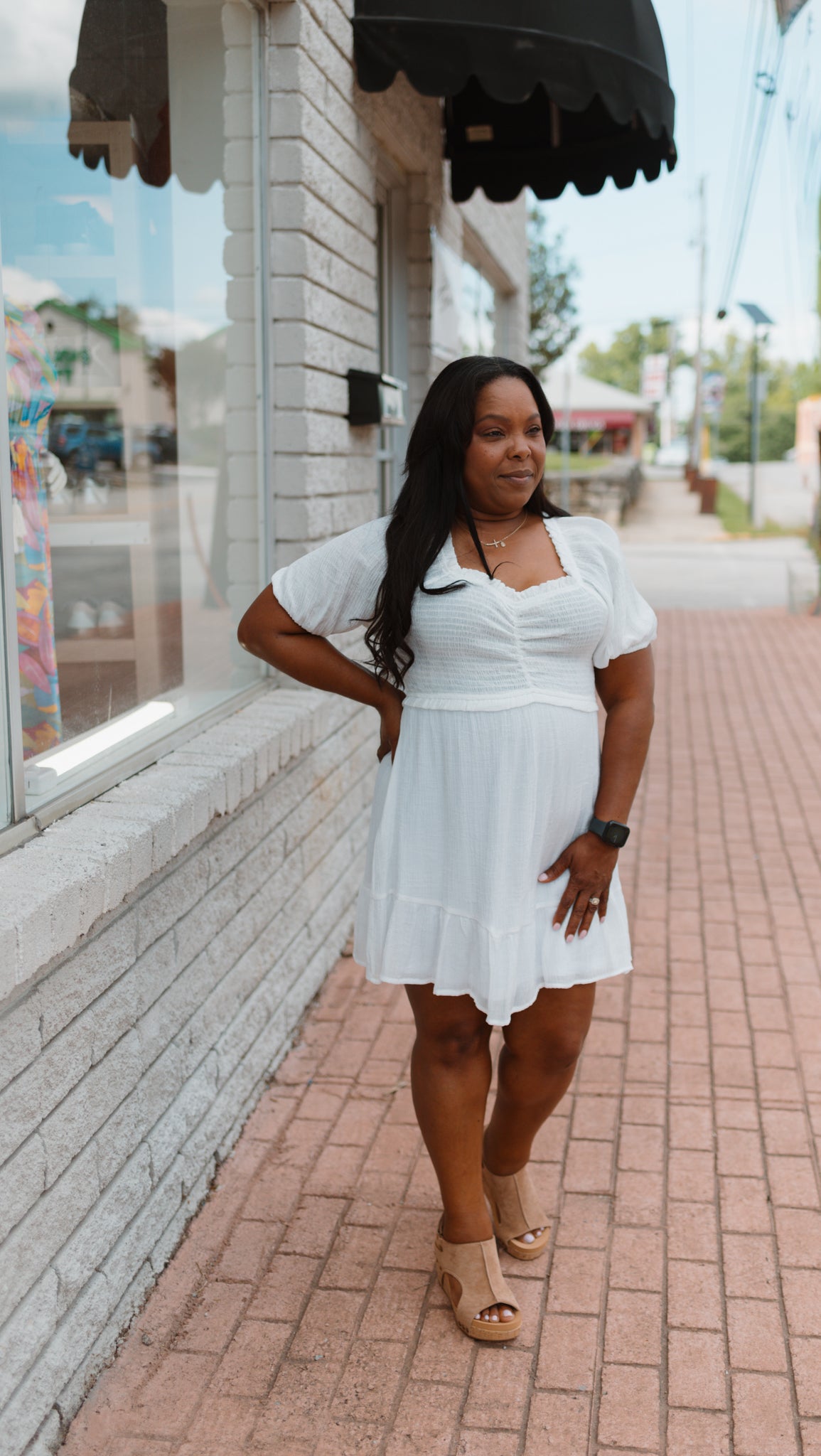 White Smock Short Sleeve Dress