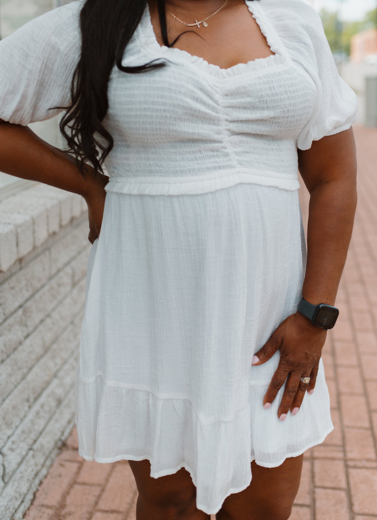 White Smock Short Sleeve Dress