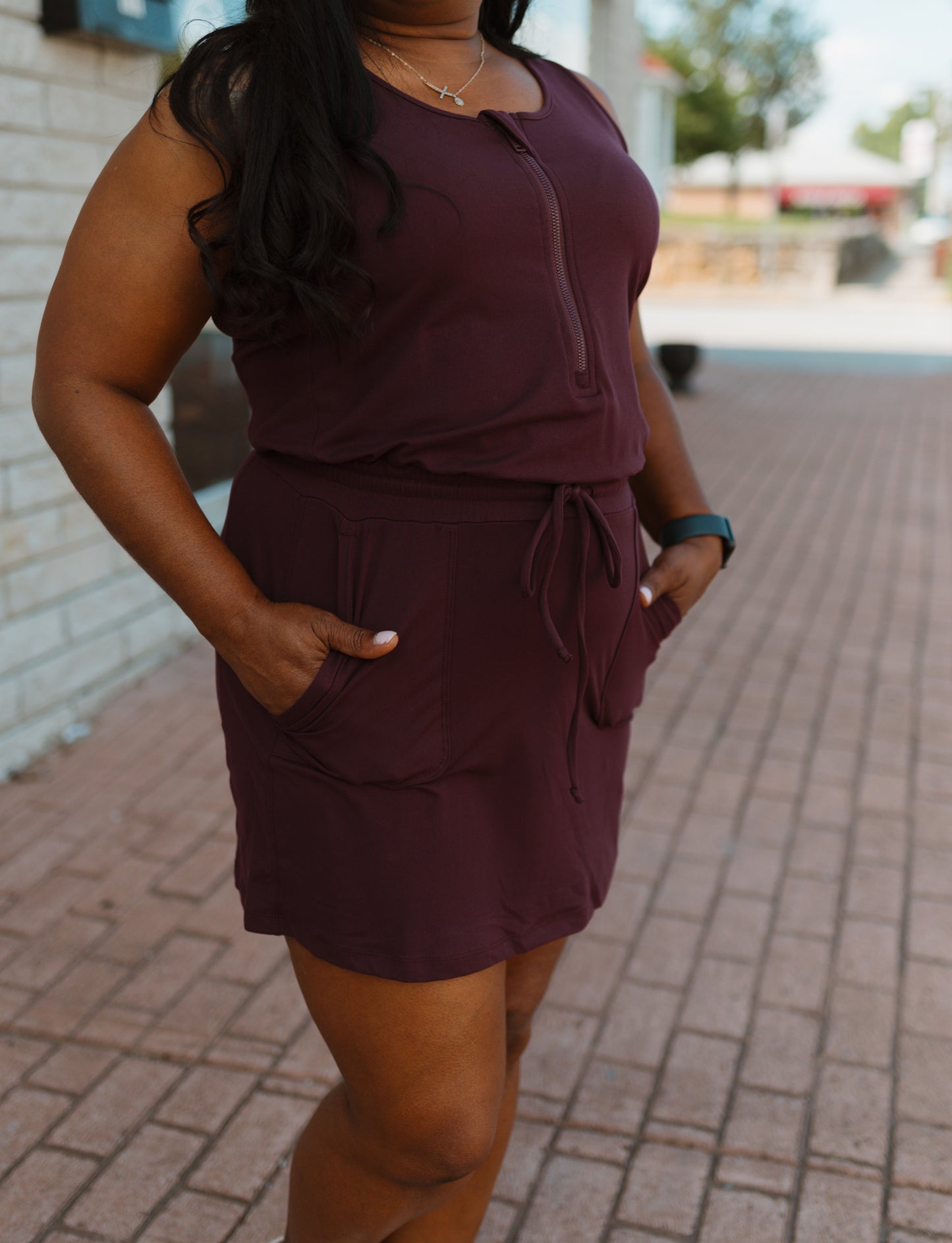 The Solid Butter Half Zip Sleeveless Romper Dress