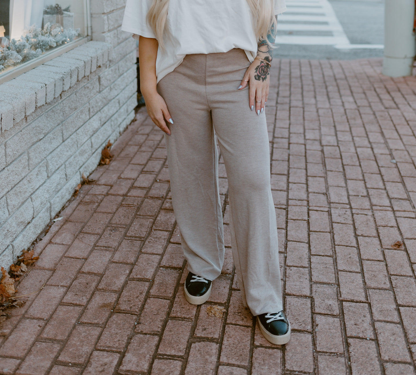 Relaxed Rib Knit Wide Leg Pants | Camel