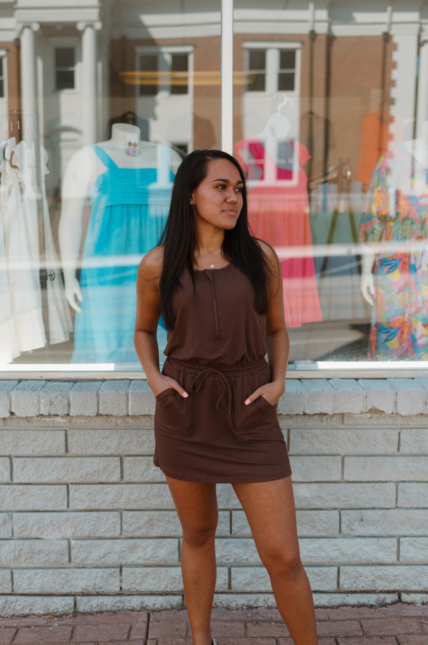The Solid Butter Half Zip Sleeveless Romper Dress