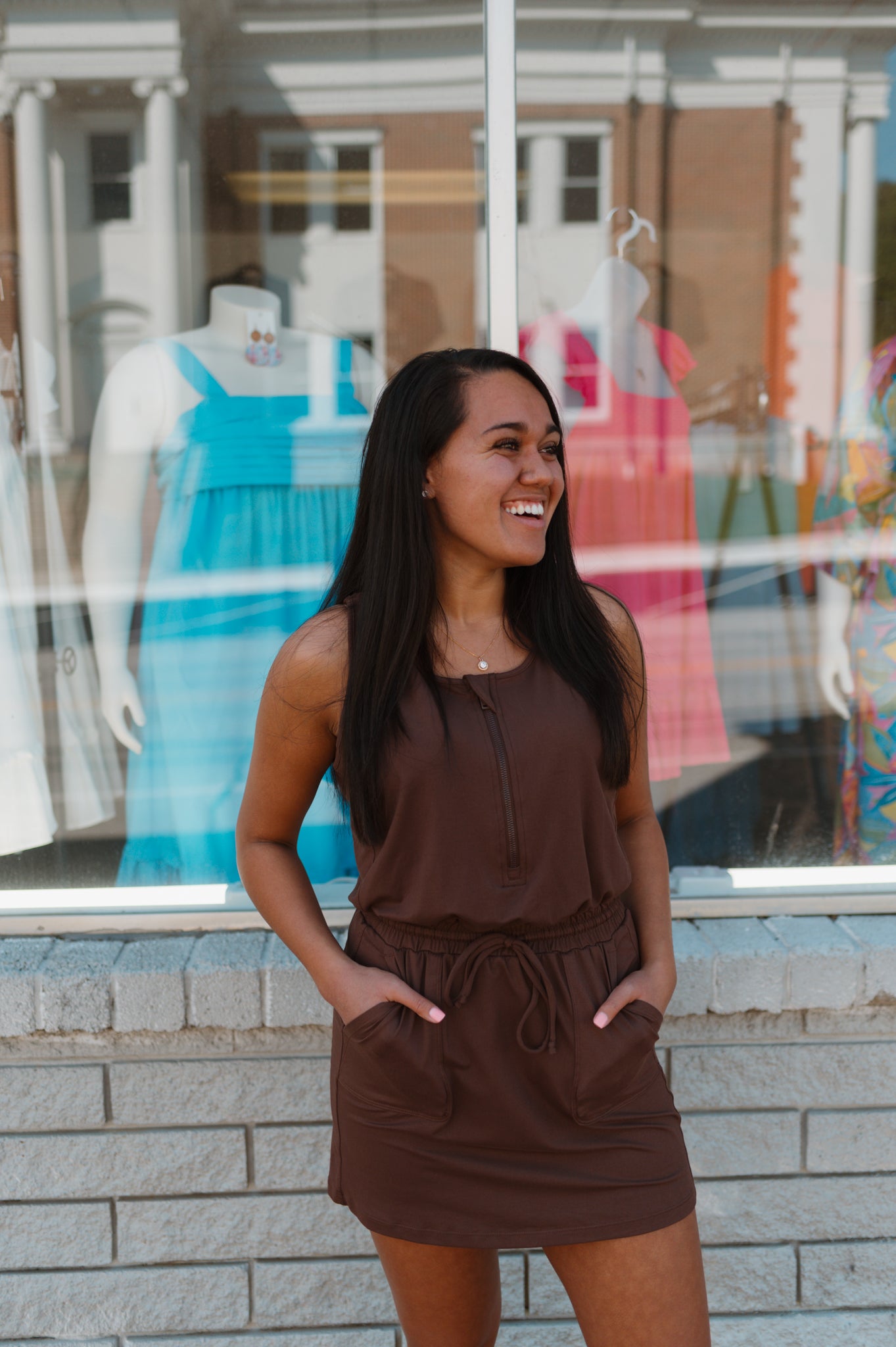 The Solid Butter Half Zip Sleeveless Romper Dress