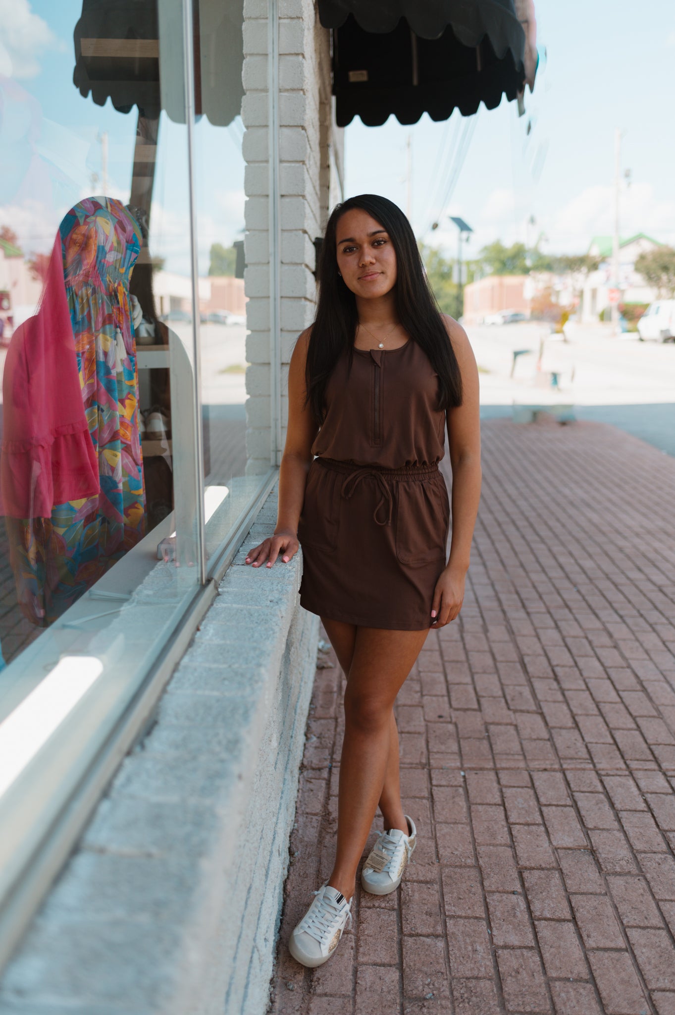 The Solid Butter Half Zip Sleeveless Romper Dress