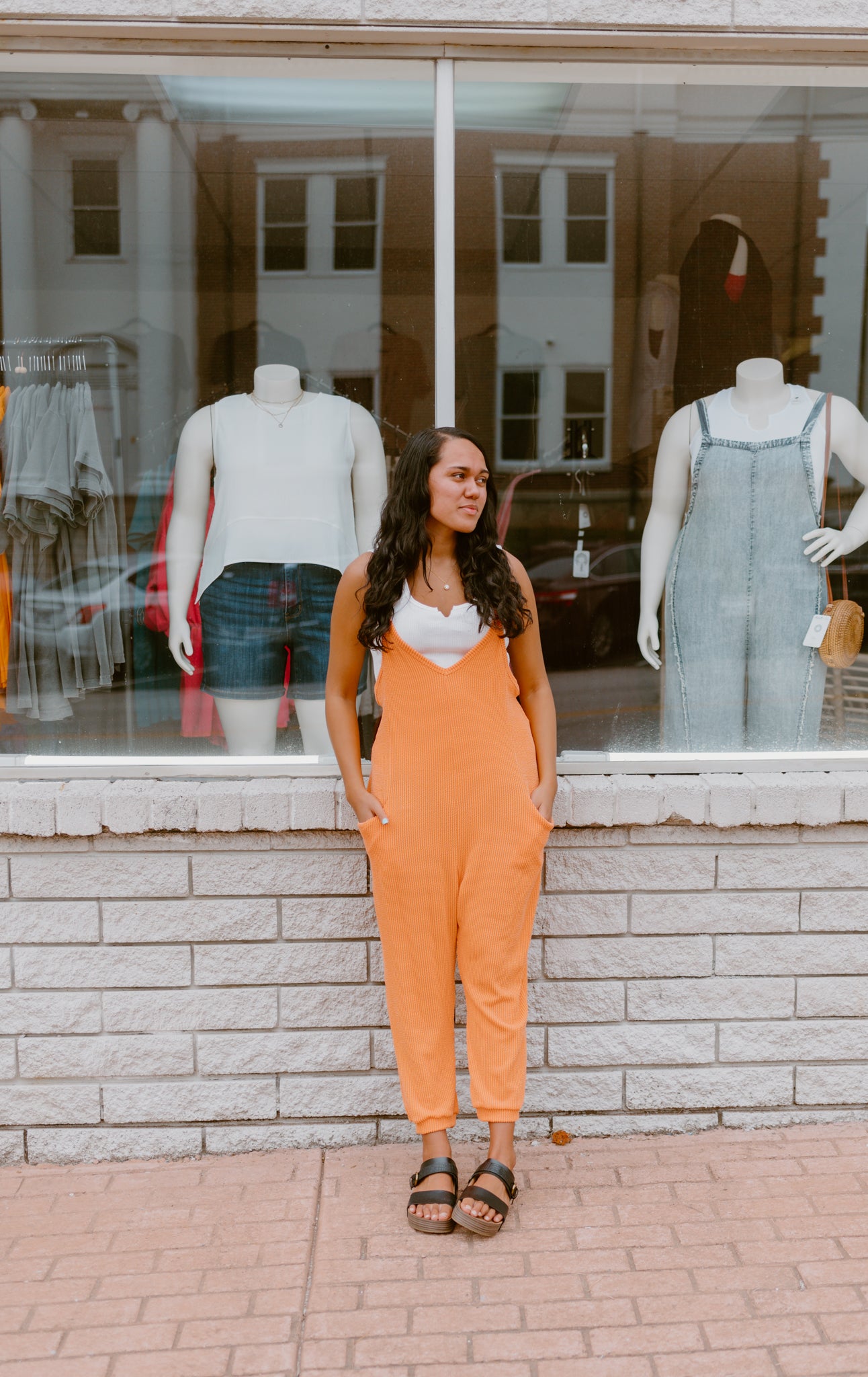 The Wave Ribbed Sleeveless Jumpsuit (Orange)