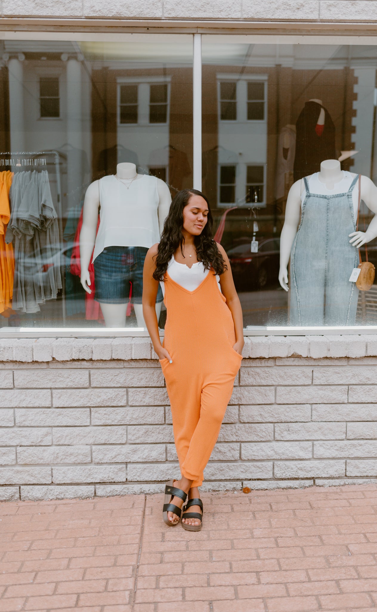 The Wave Ribbed Sleeveless Jumpsuit (Orange)