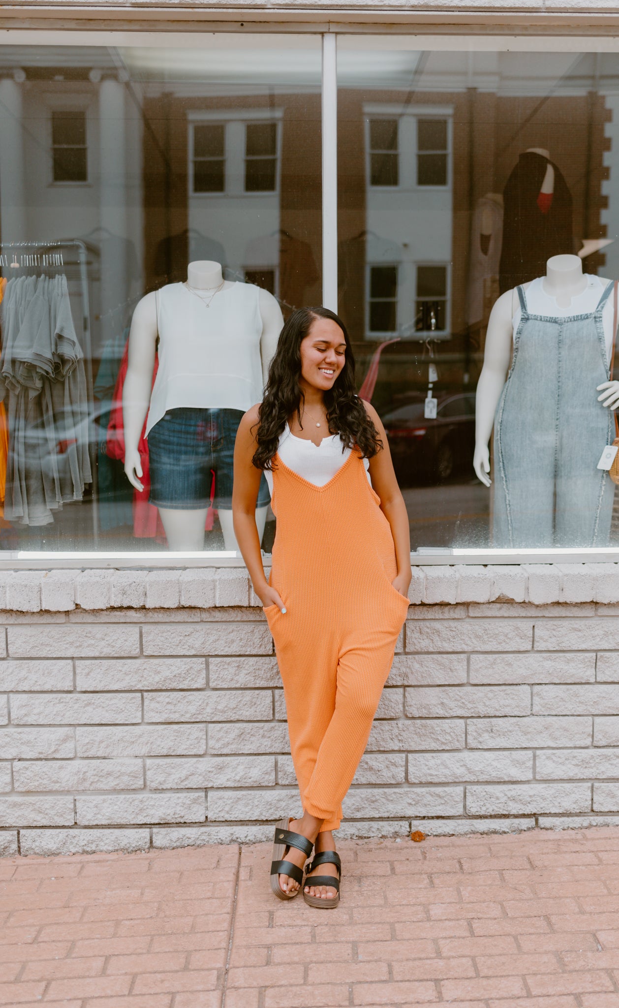 The Wave Ribbed Sleeveless Jumpsuit (Orange)