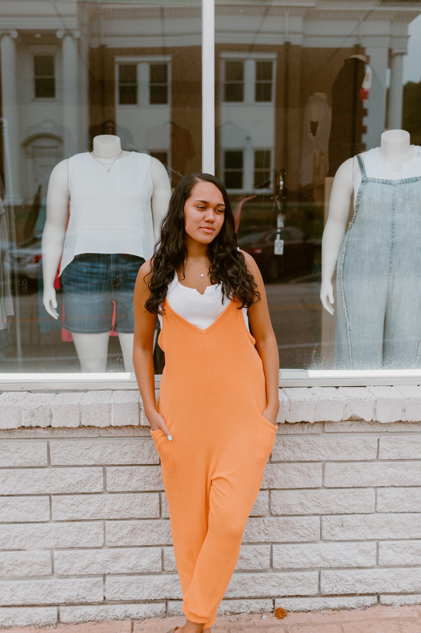 The Wave Ribbed Sleeveless Jumpsuit (Orange)