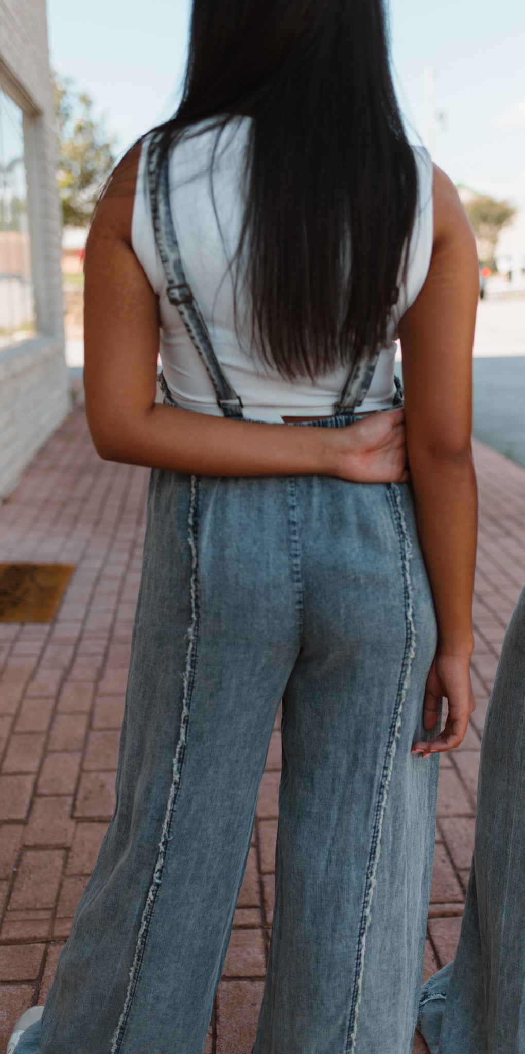 Mineral Wash Wide Denim Overall Jumpsuit