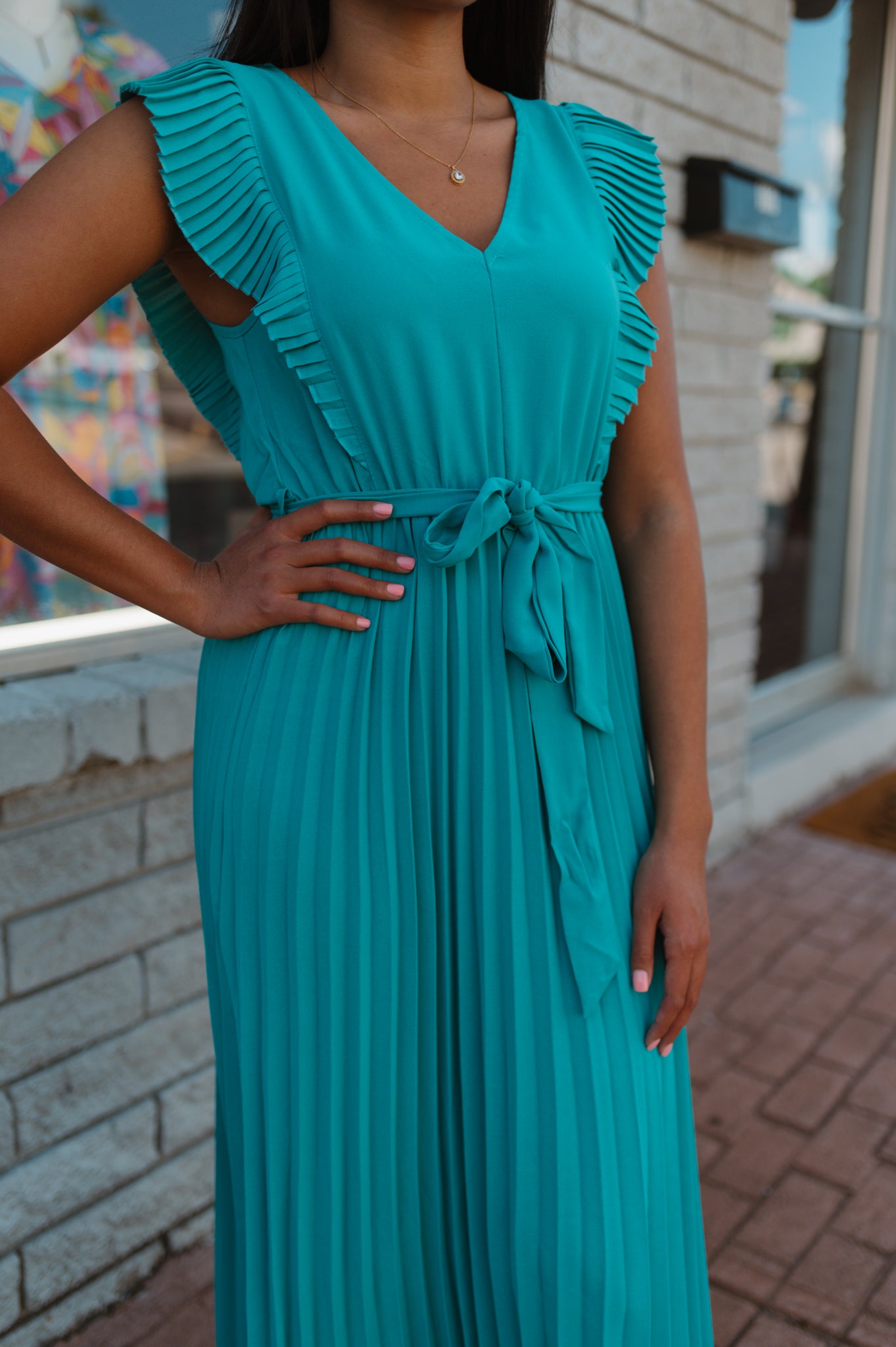 Pleated Ruffle Maxi Dress