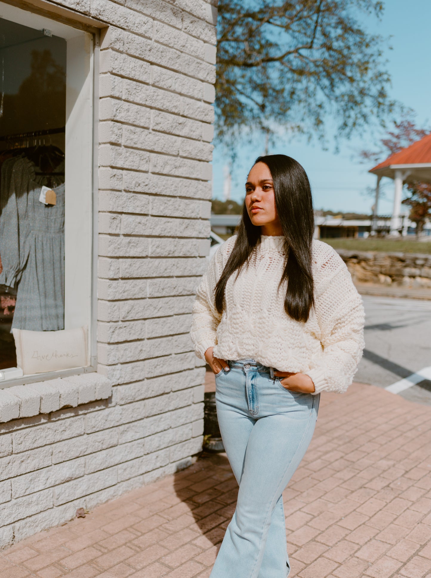 The Frankie Cable Knit Cropped Sweater | Cream