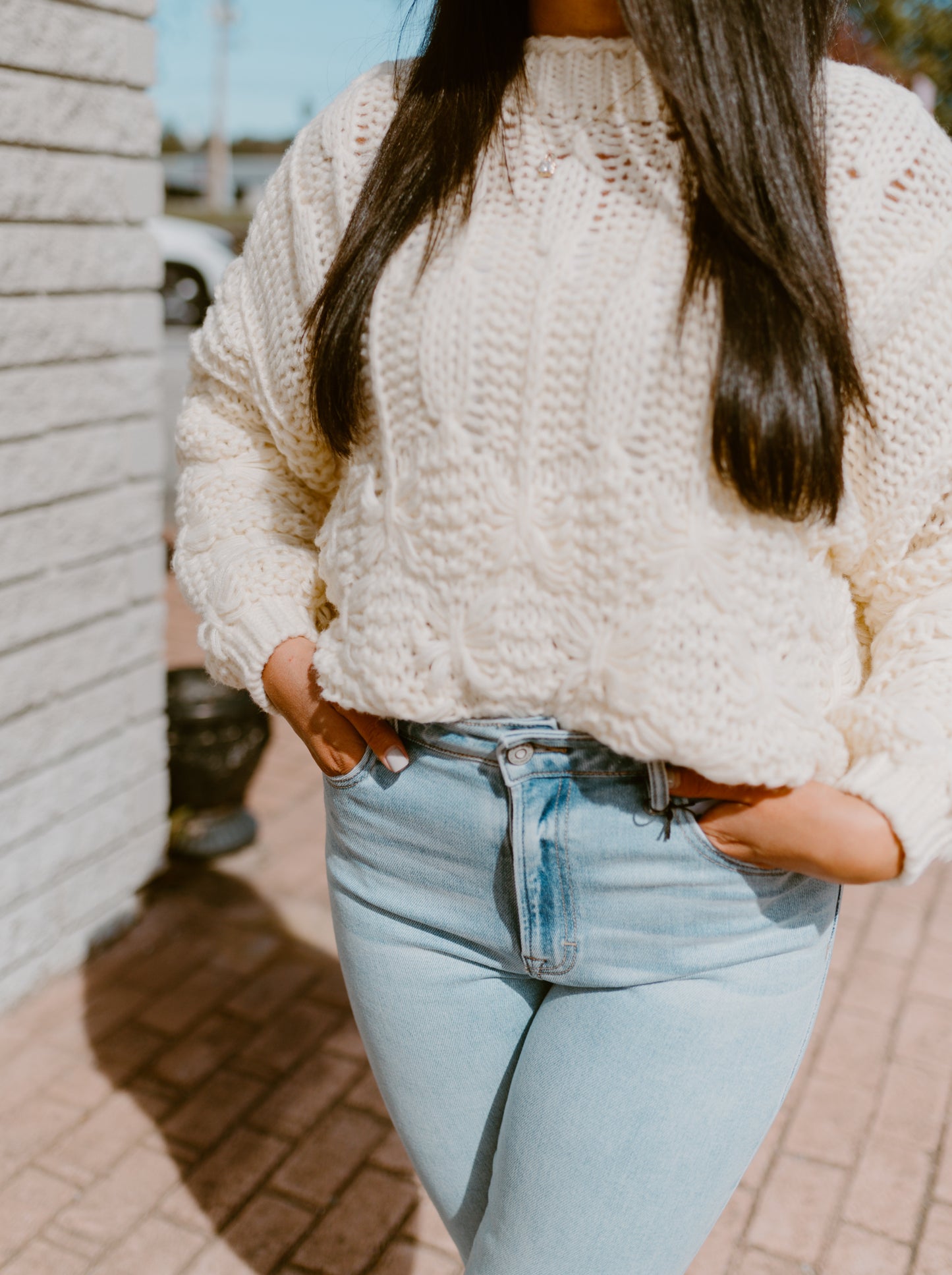 The Frankie Cable Knit Cropped Sweater | Cream