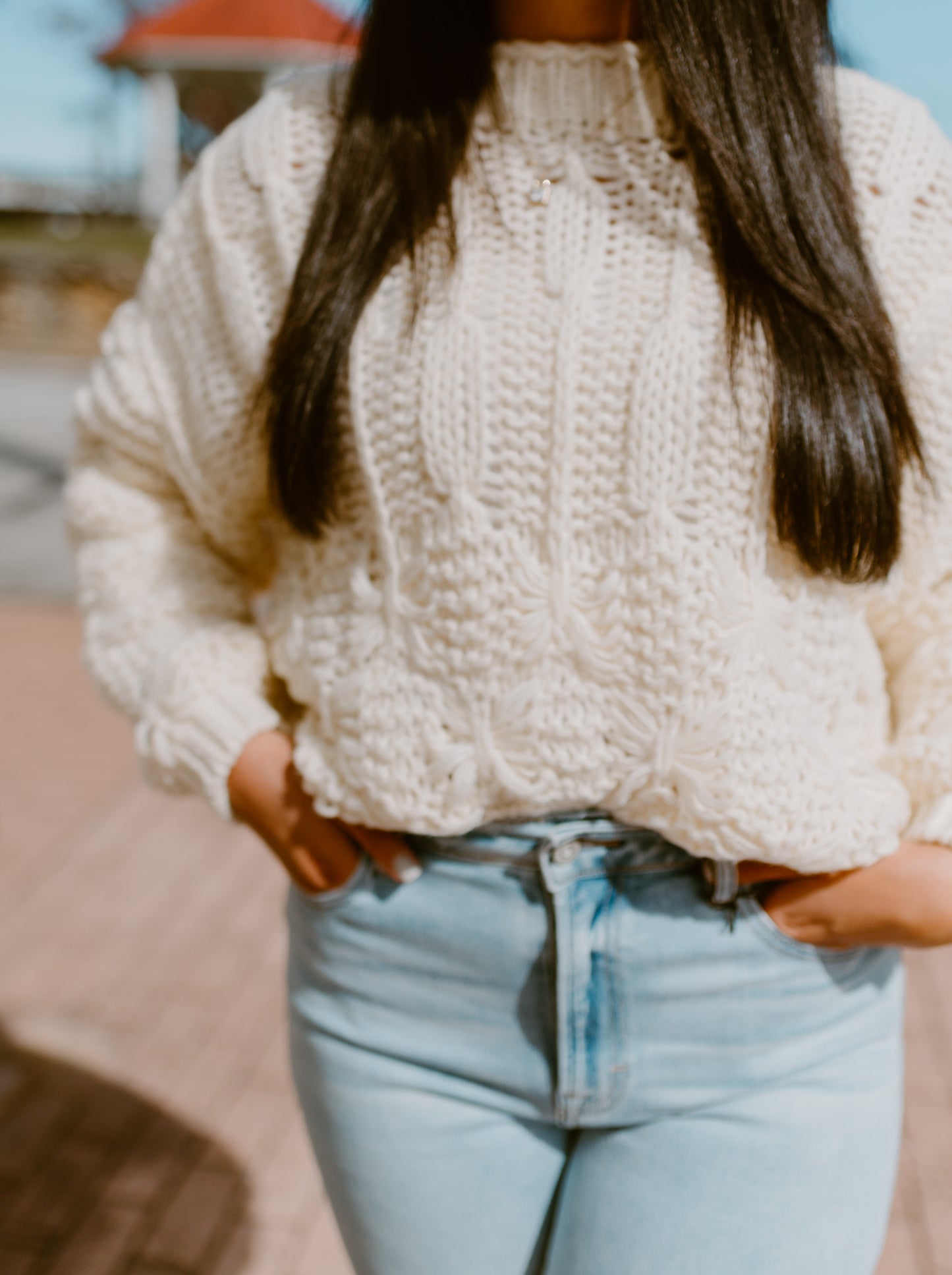 The Frankie Cable Knit Cropped Sweater | Cream